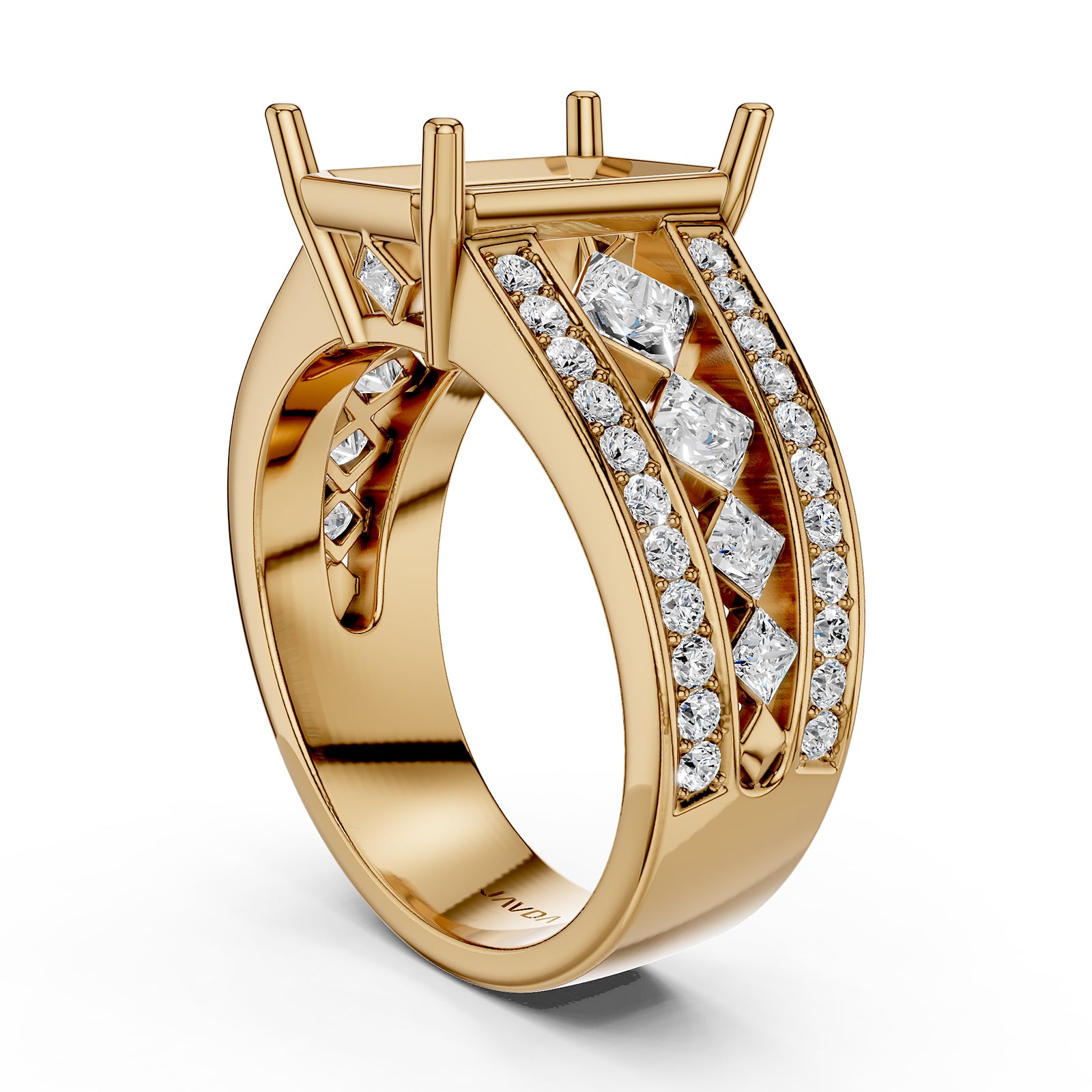 Princess & Round Lab Grown Diamond Semi Mount Engagement Ring 1.25 Ct Pave Setting