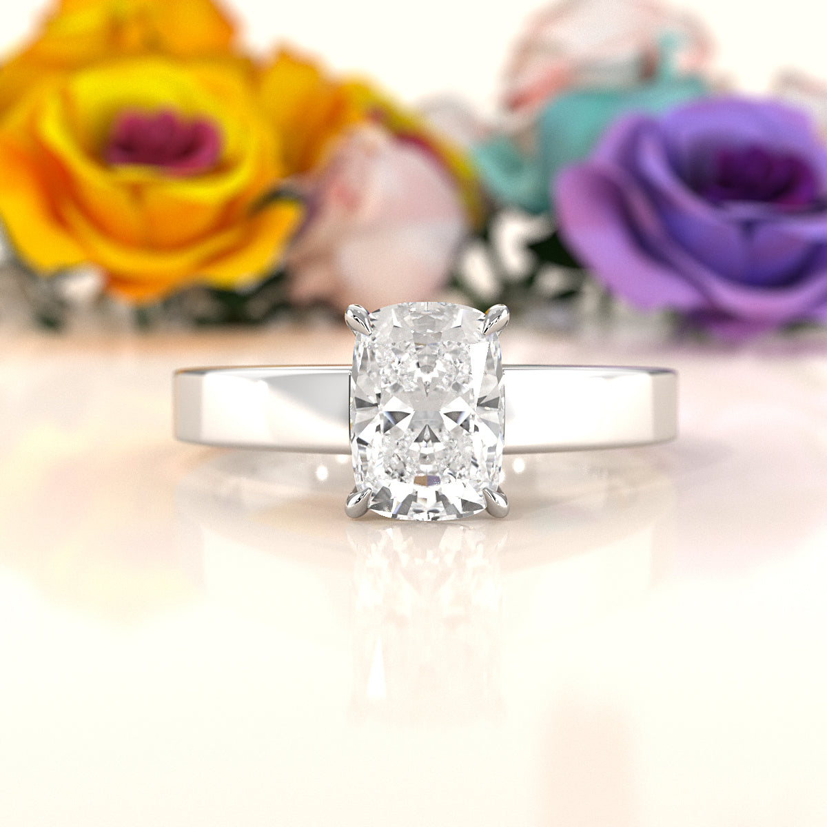 3.5mm Cathedral Style Flat Edge Solitaire Lab Grown Diamond IGI Certified Engagement Ring 4g Setting 1.00 Ctw.