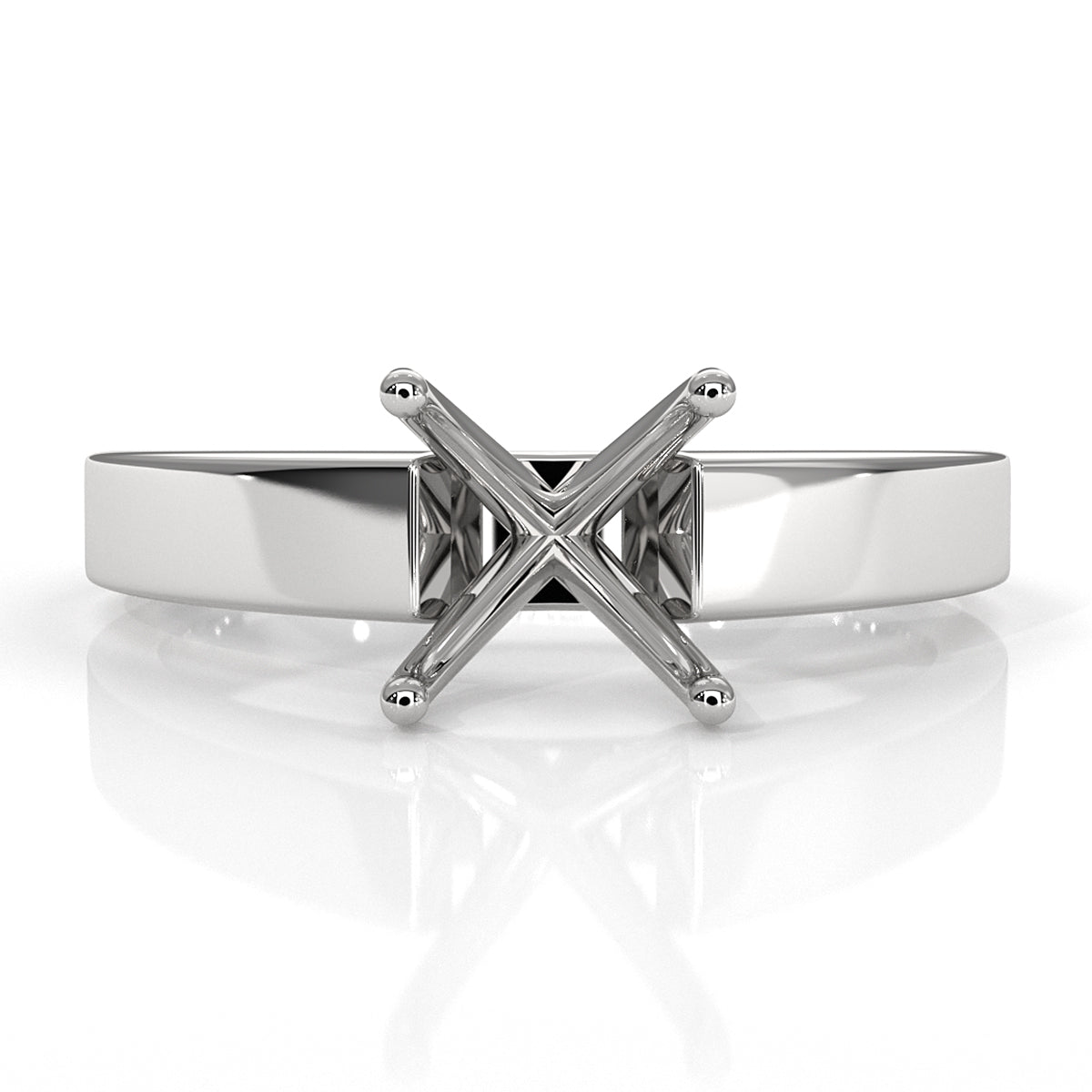 4g Cathedral Style Flat Edge Solitaire Semi Mount Engagement Ring Setting 3.5mm