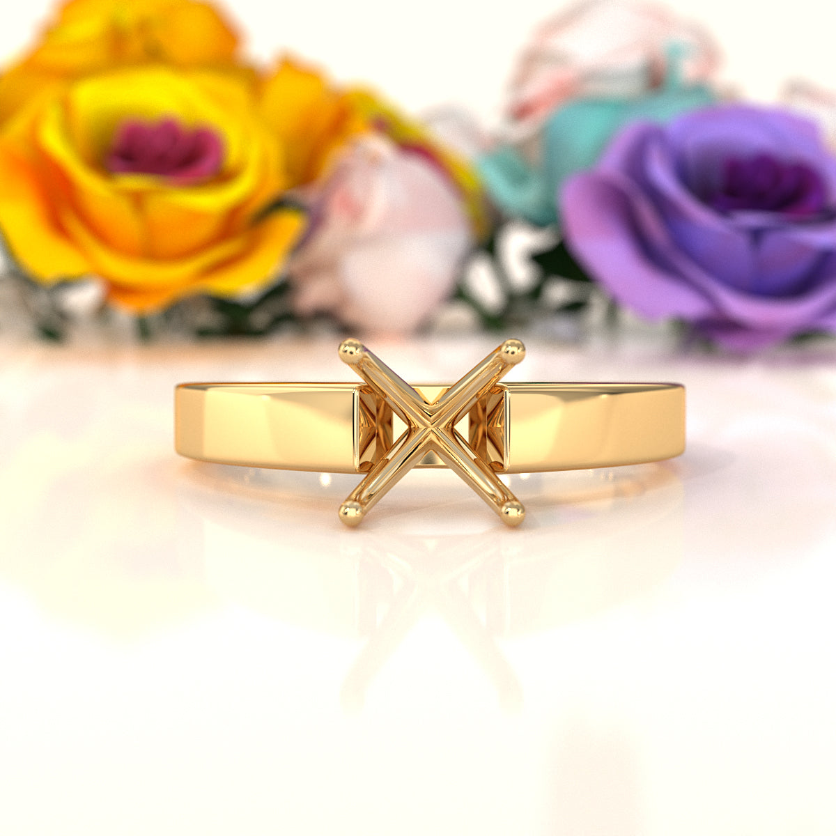 4g Cathedral Style Flat Edge Solitaire Semi Mount Engagement Ring Setting 3.5mm