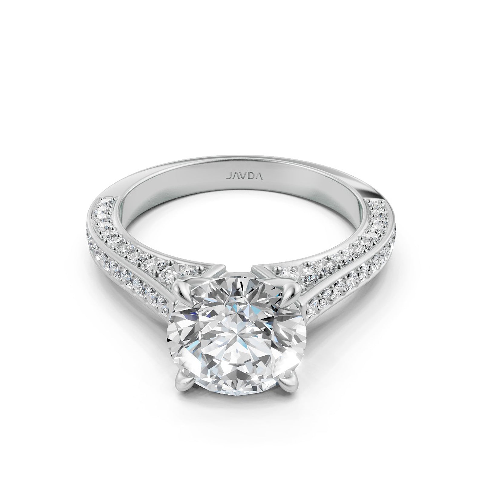 Round Lab Grown Diamond Engagement French U Cut Pave Set Ring
