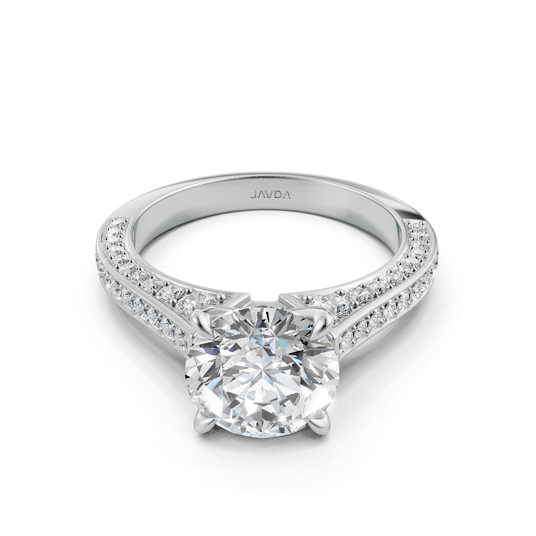 Round Lab Grown Diamond Engagement French U Cut Pave Set Ring