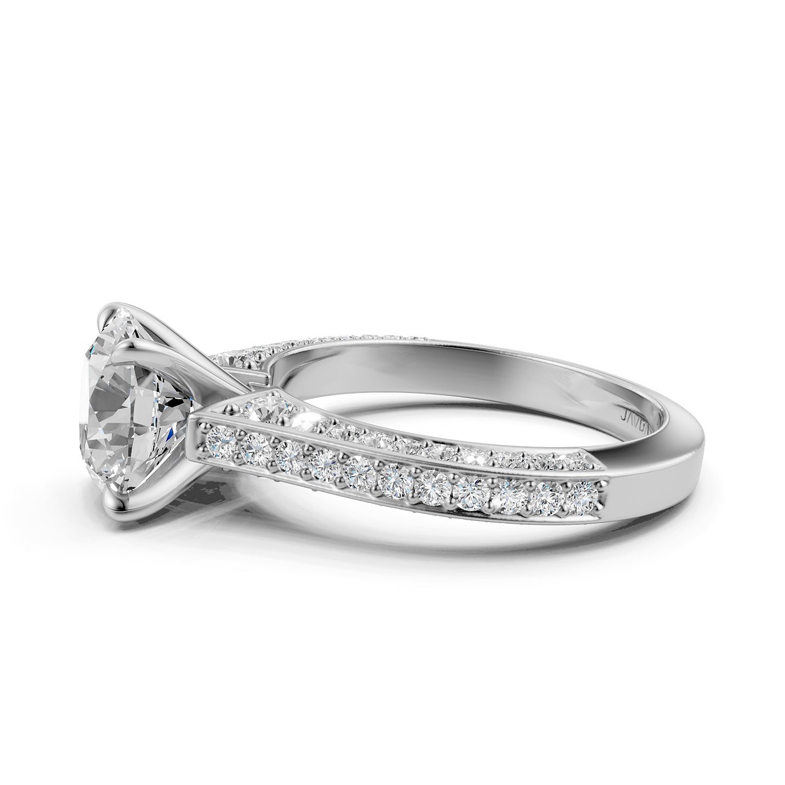 Round Lab Grown Diamond Engagement French U Cut Pave Set Ring