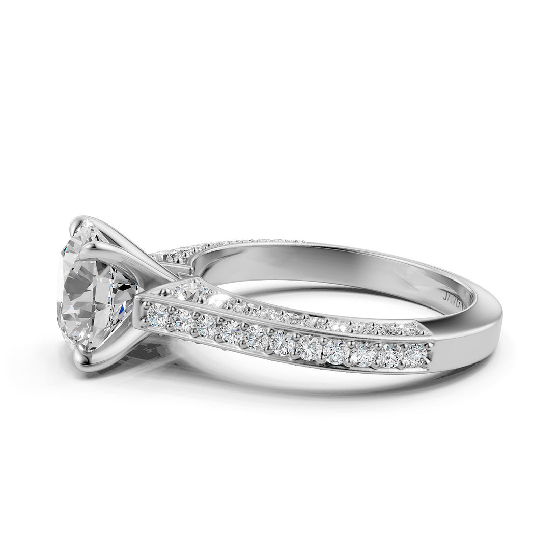 Round Lab Grown Diamond Engagement French U Cut Pave Set Ring