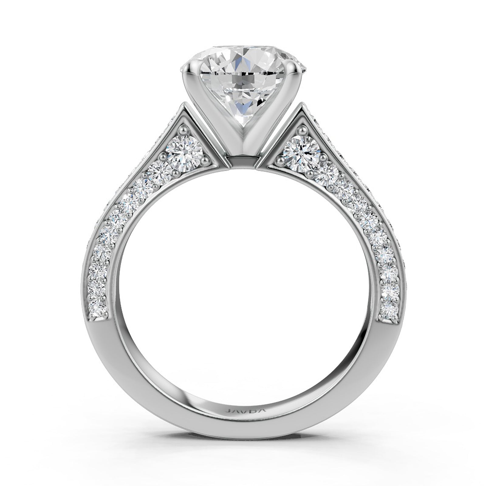 Round Lab Grown Diamond Engagement French U Cut Pave Set Ring