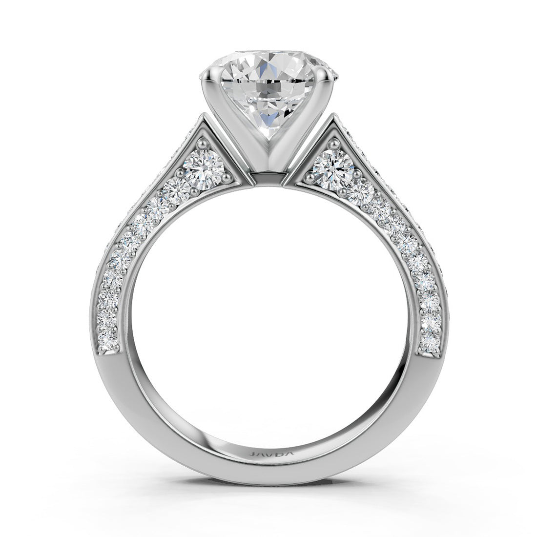 Round Lab Grown Diamond Engagement French U Cut Pave Set Ring