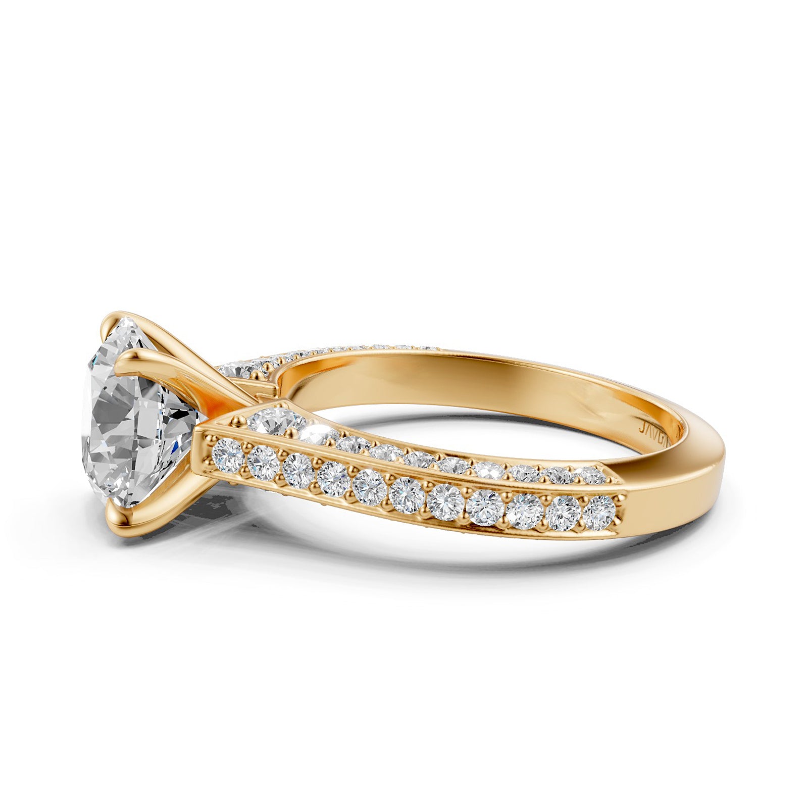 Round Lab Grown Diamond Engagement French U Cut Pave Set Ring