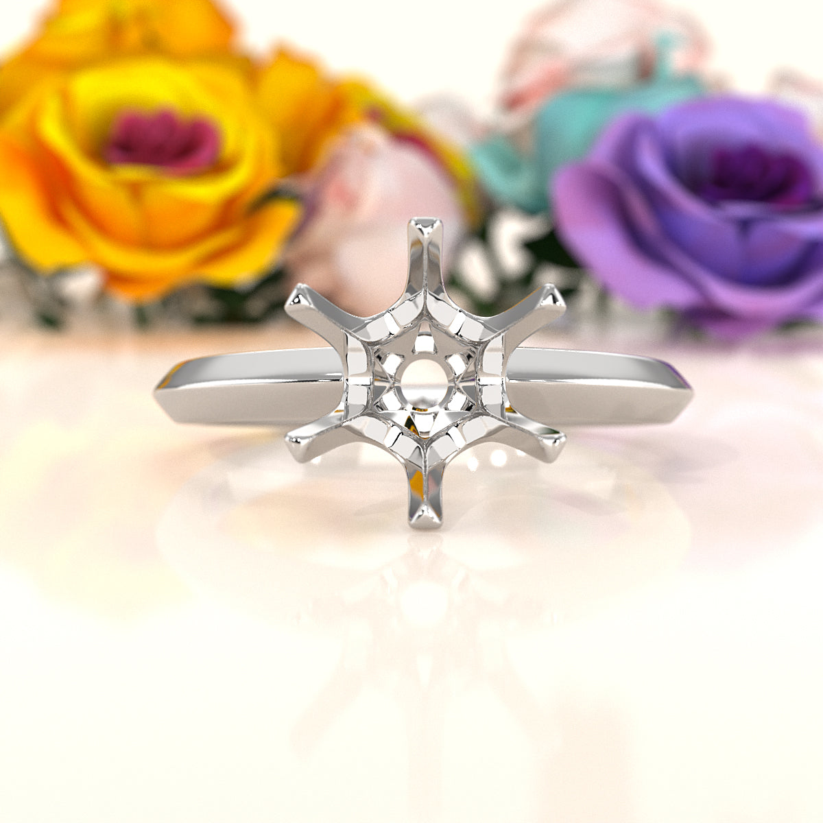 4g Six Prong Set Knife Edge Solitaire Semi Mount Engagement Ring Setting 3mm