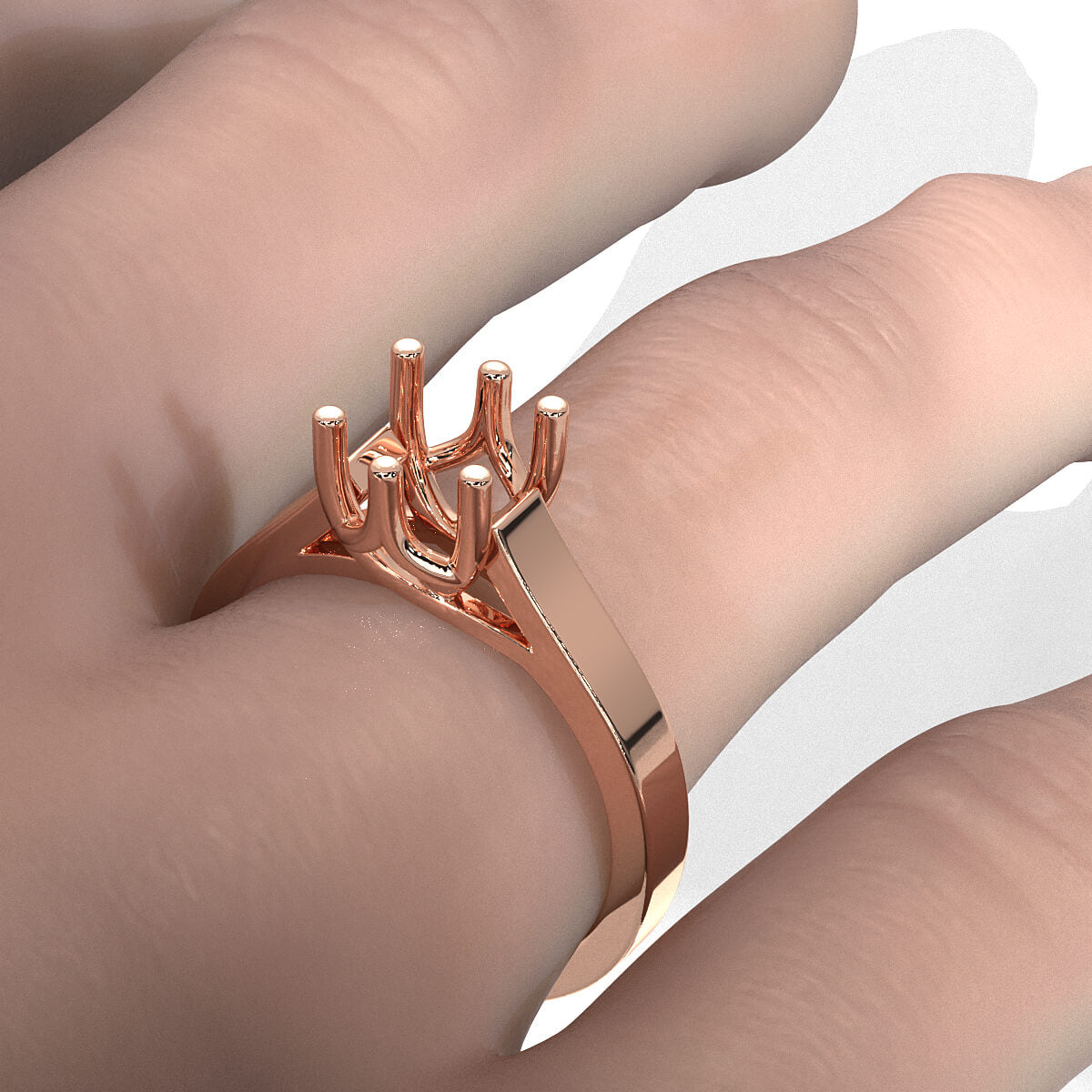 Six Prong Solitaire Trellis Style Semi Mount Engagement Ring Setting