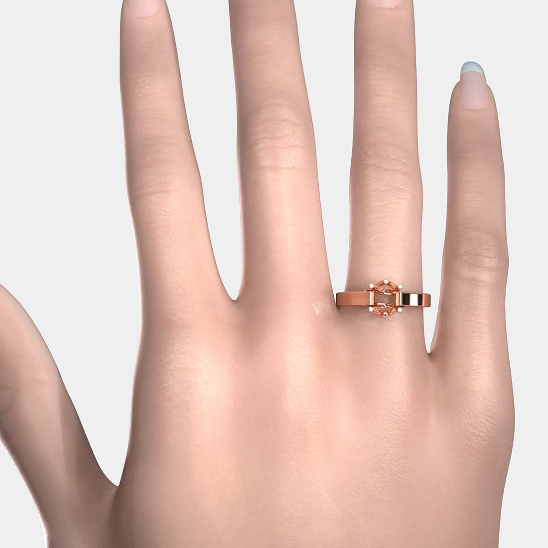 Six Prong Solitaire Trellis Style Semi Mount Engagement Ring Setting