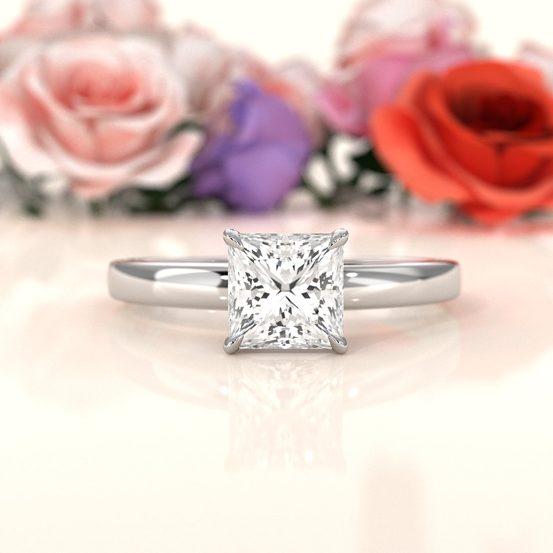 5g Lab Grown Diamond IGI Certified Flat Edge Solitaire Engagement Ring 3mm Setting 1.00 Ctw.