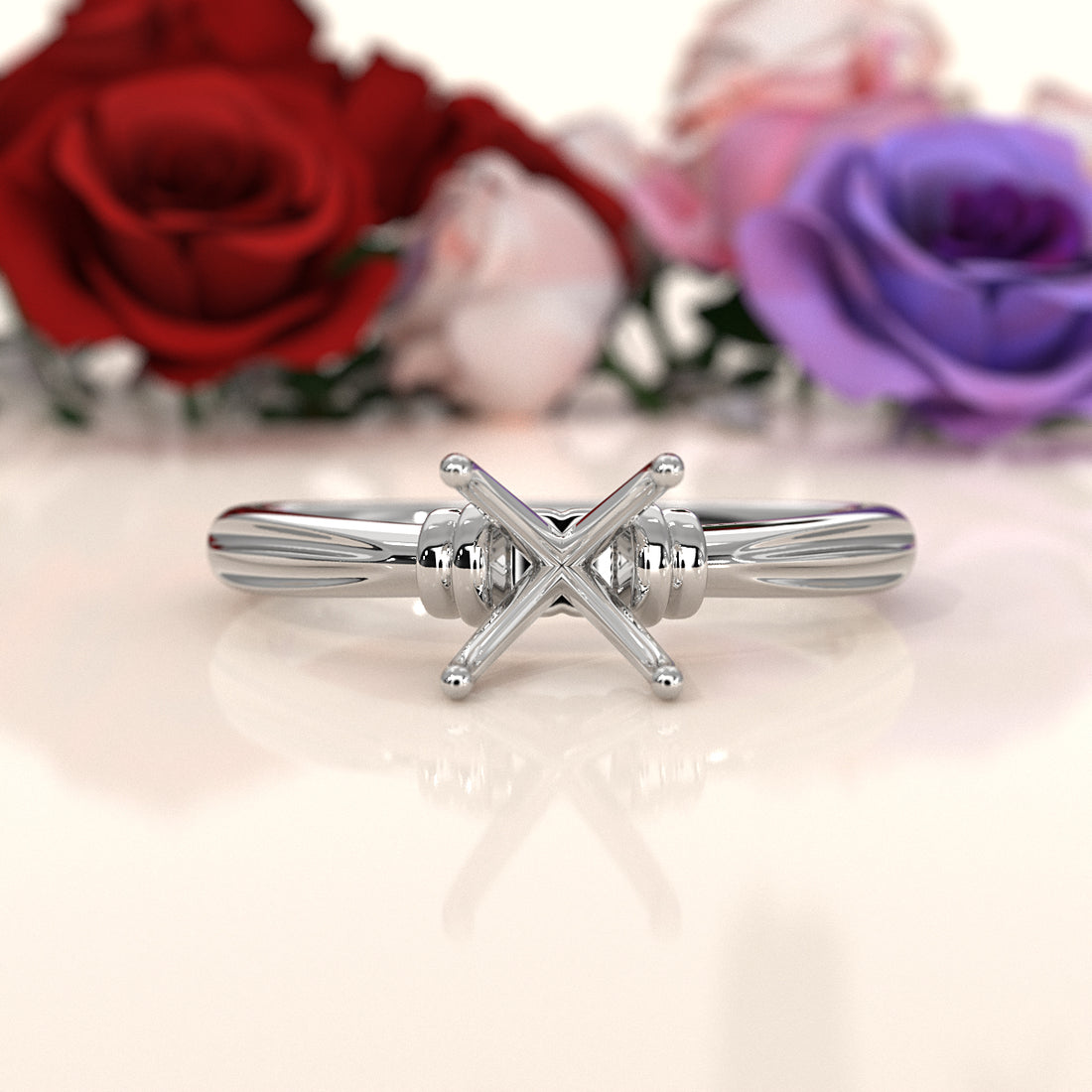 4.2g Ridged Solitaire Engagement Ring Setting Semi Mount 2.6mm