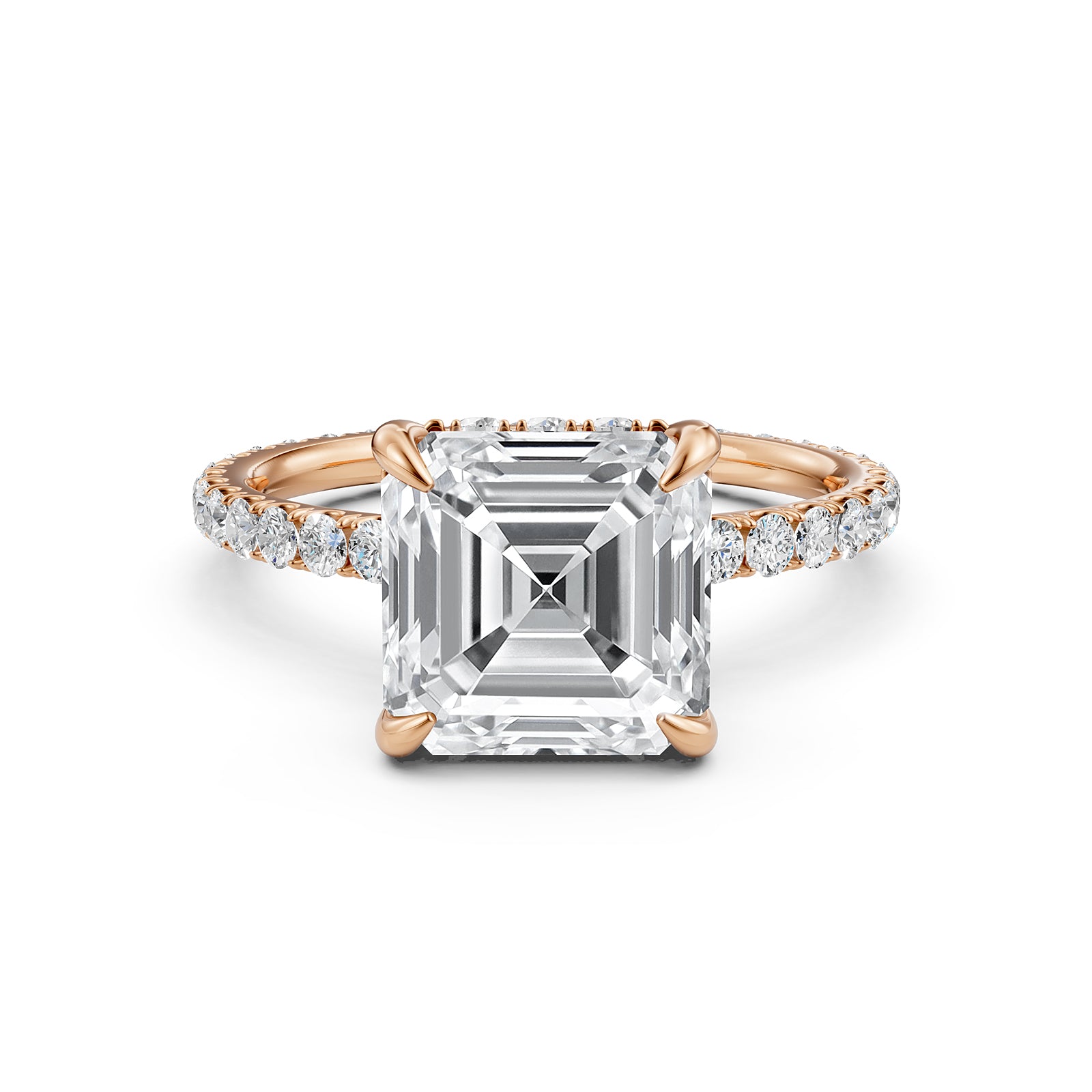Hidden Halo French U Cut Pave Set Asscher Lab Grown Diamond Engagement Ring