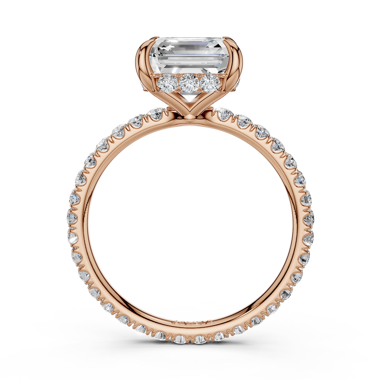 Hidden Halo French U Cut Pave Set Asscher Lab Grown Diamond Engagement Ring