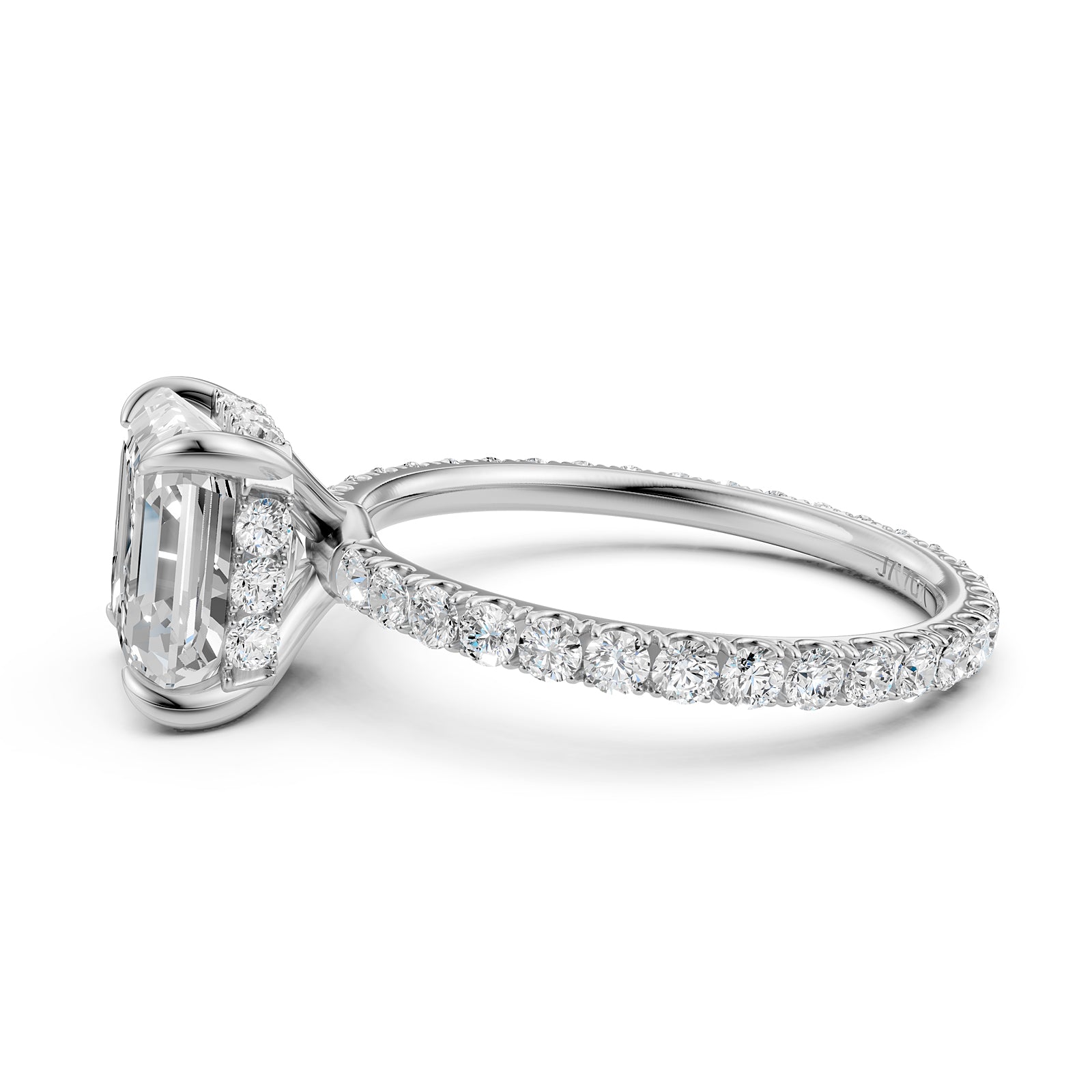 Hidden Halo French U Cut Pave Set Asscher Lab Grown Diamond Engagement Ring