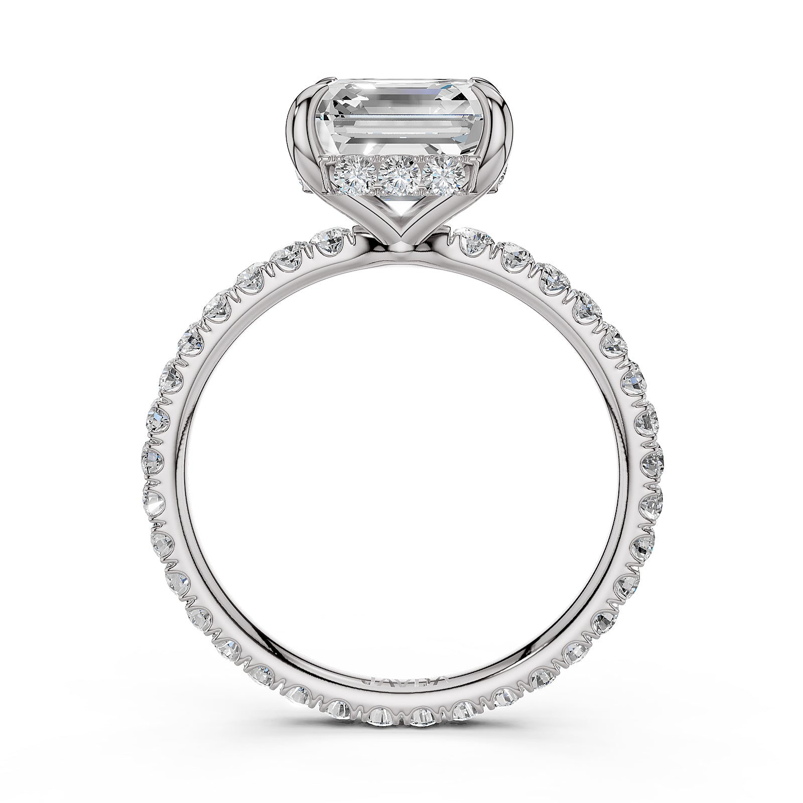 Hidden Halo French U Cut Pave Set Asscher Lab Grown Diamond Engagement Ring