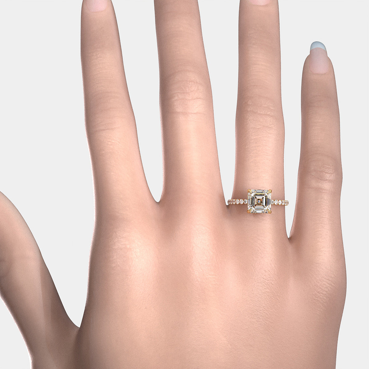 Hidden Halo French U Cut Pave Set Asscher Lab Grown Diamond Engagement Ring