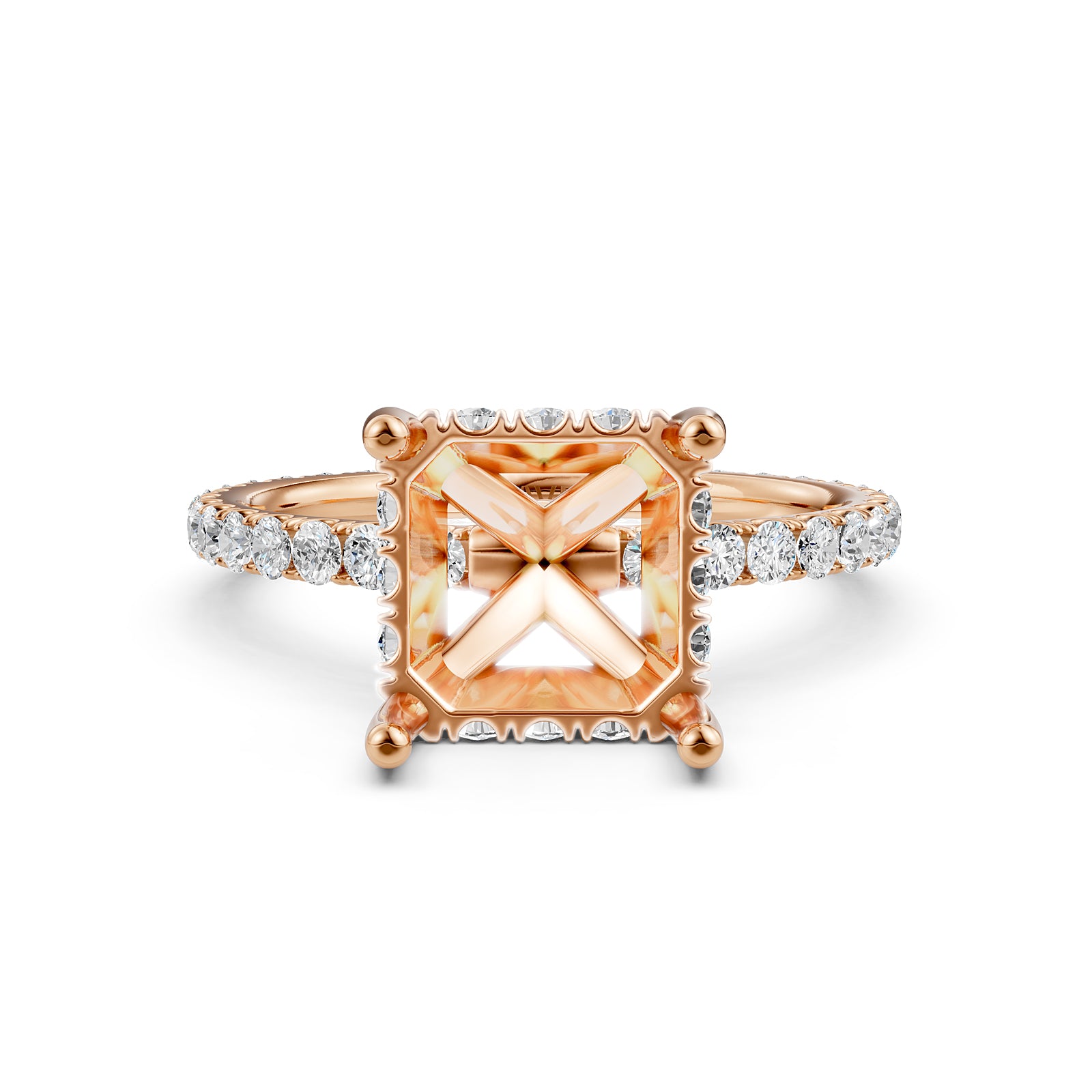 Hidden Halo French U Cut Pave Set Semi Mount Lab Grown Diamond Engagement Ring 0.60Ct.