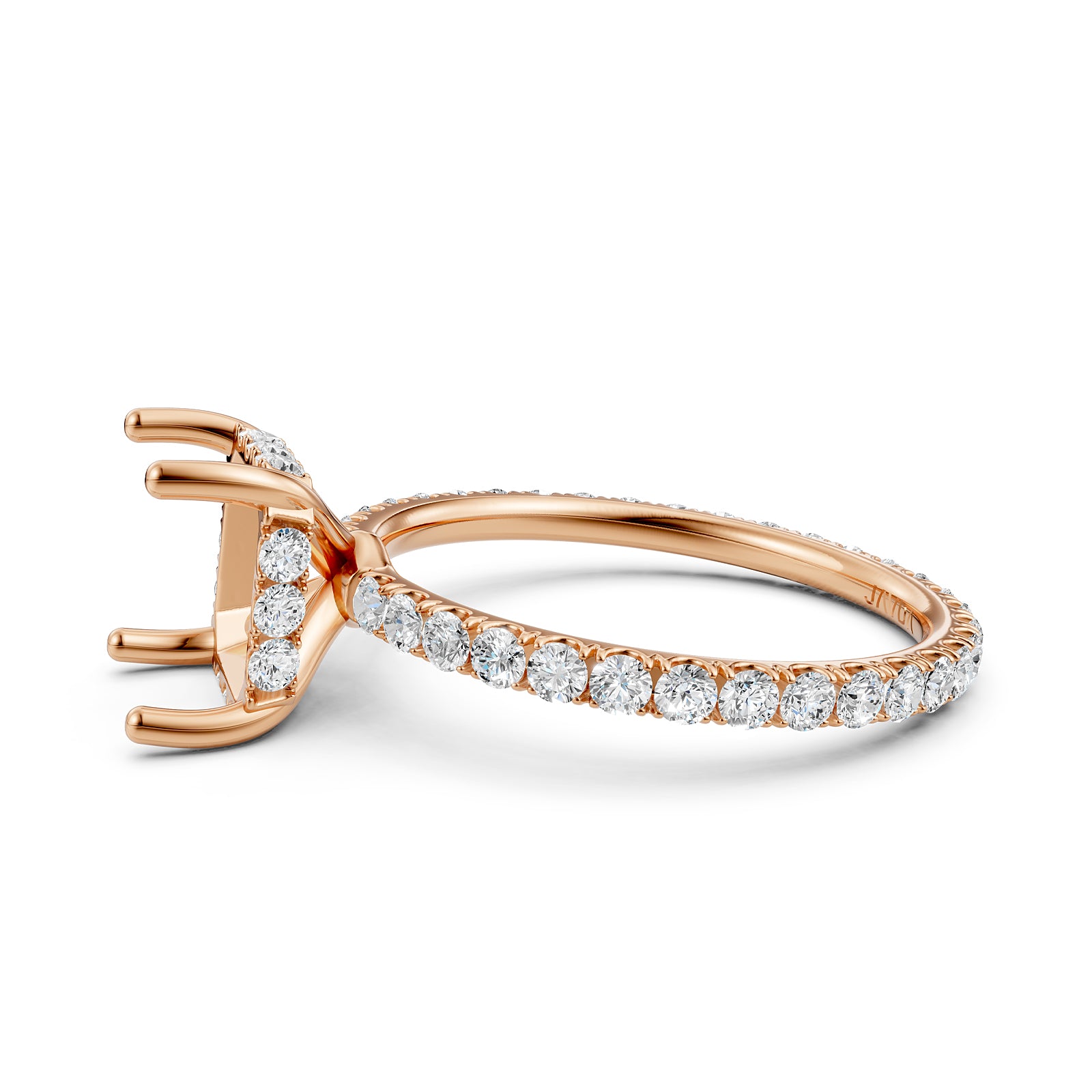 Hidden Halo French U Cut Pave Set Semi Mount Lab Grown Diamond Engagement Ring 0.60Ct.