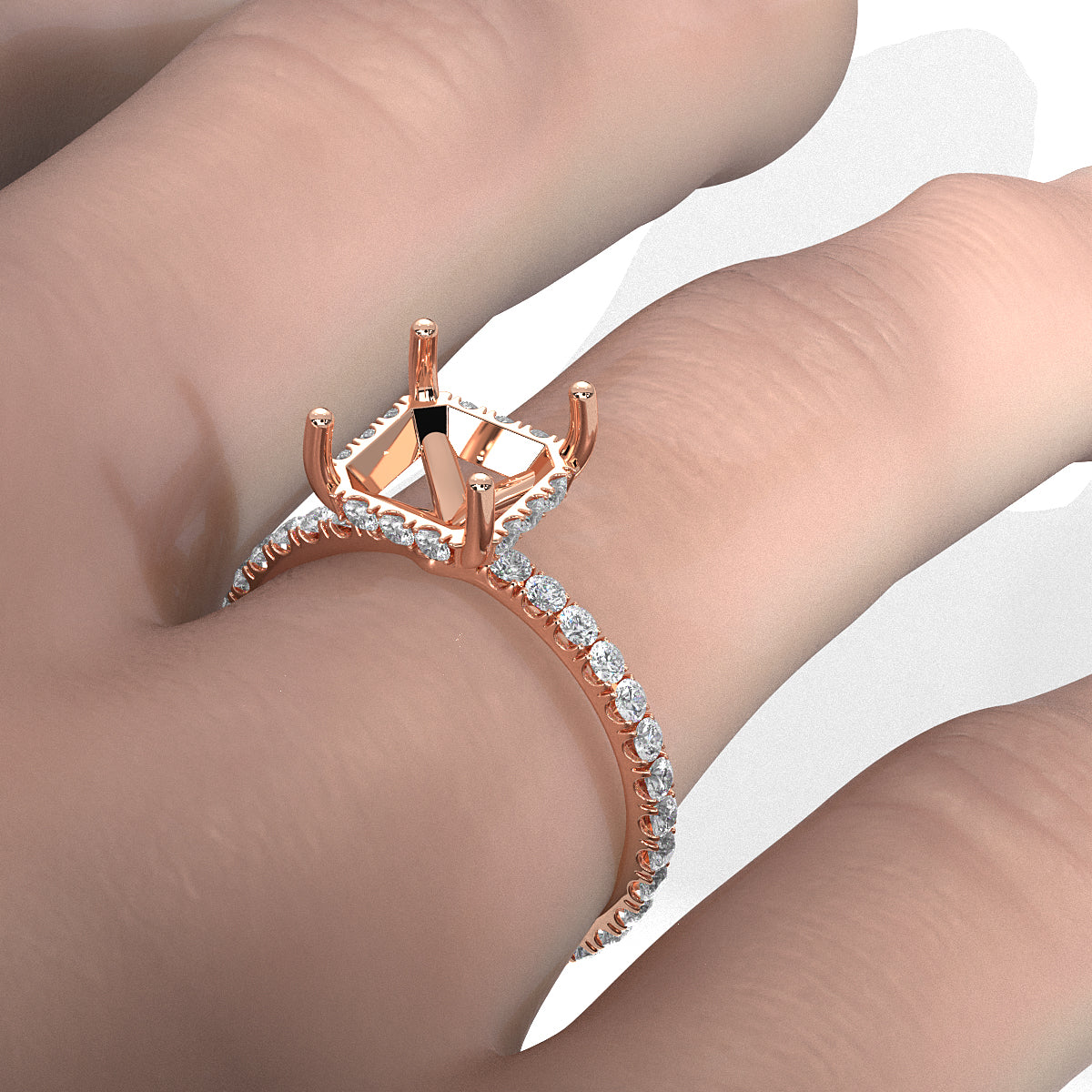 Hidden Halo French U Cut Pave Set Semi Mount Lab Grown Diamond Engagement Ring 0.60Ct.