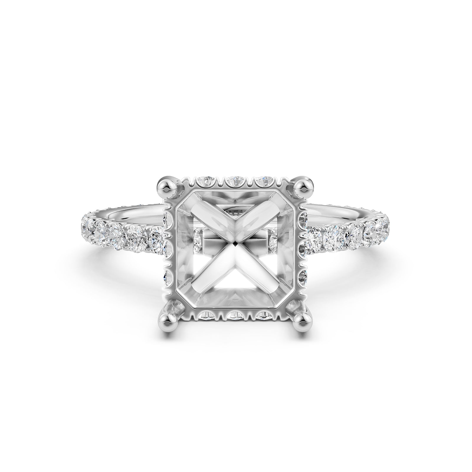 Hidden Halo French U Cut Pave Set Semi Mount Lab Grown Diamond Engagement Ring 0.60Ct.