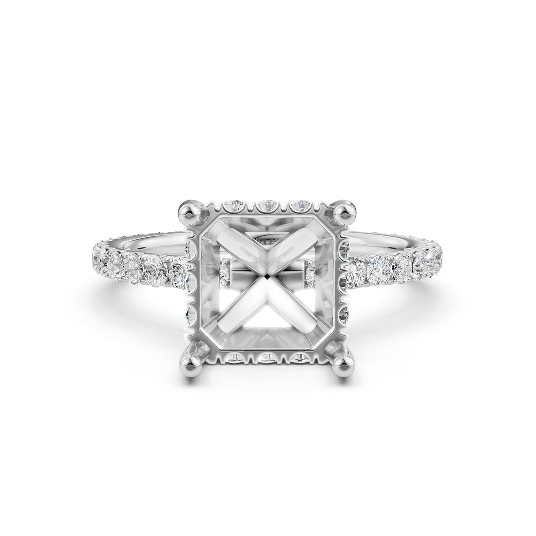 Hidden Halo French U Cut Pave Set Semi Mount Lab Grown Diamond Engagement Ring 0.60Ct.
