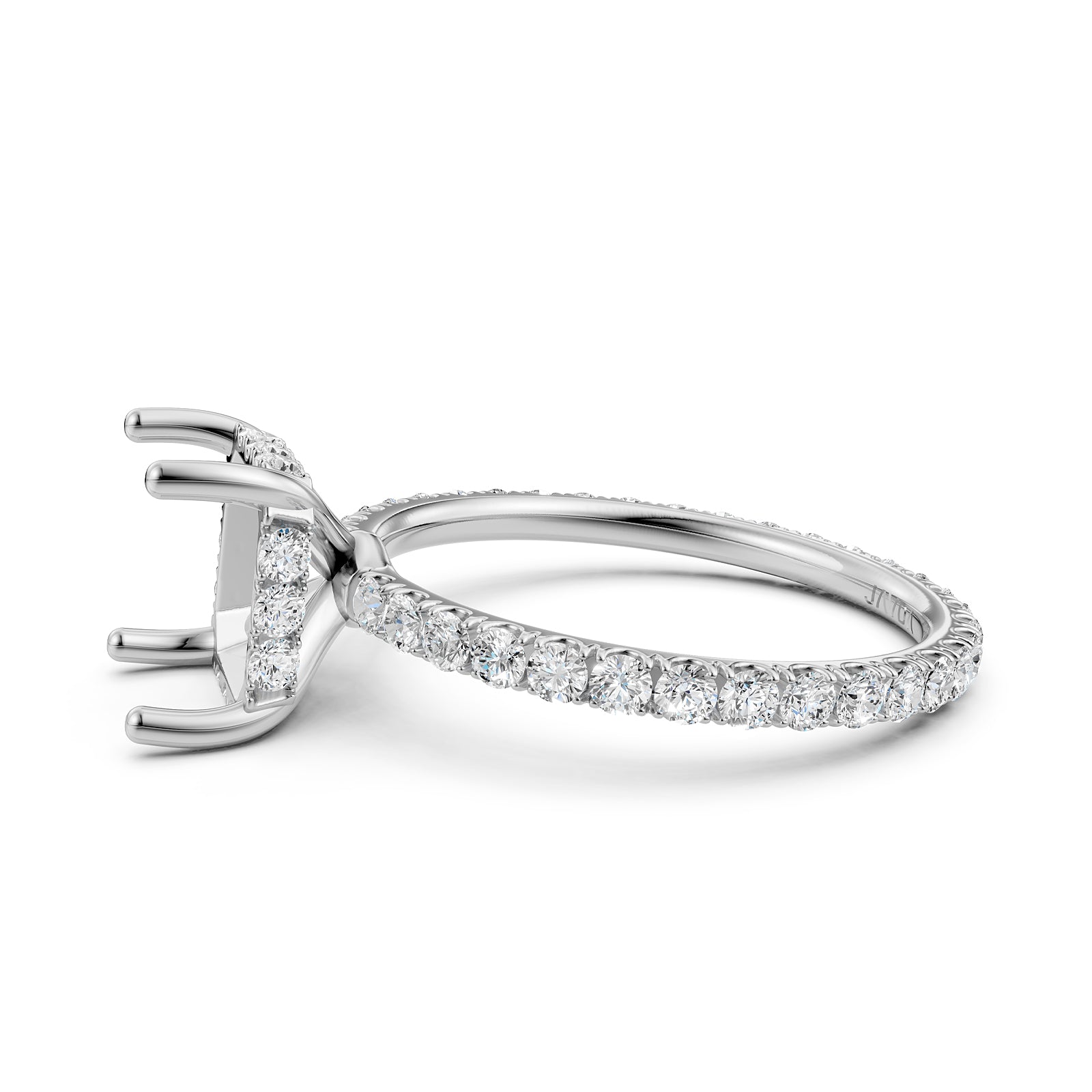 Hidden Halo French U Cut Pave Set Semi Mount Lab Grown Diamond Engagement Ring 0.60Ct.