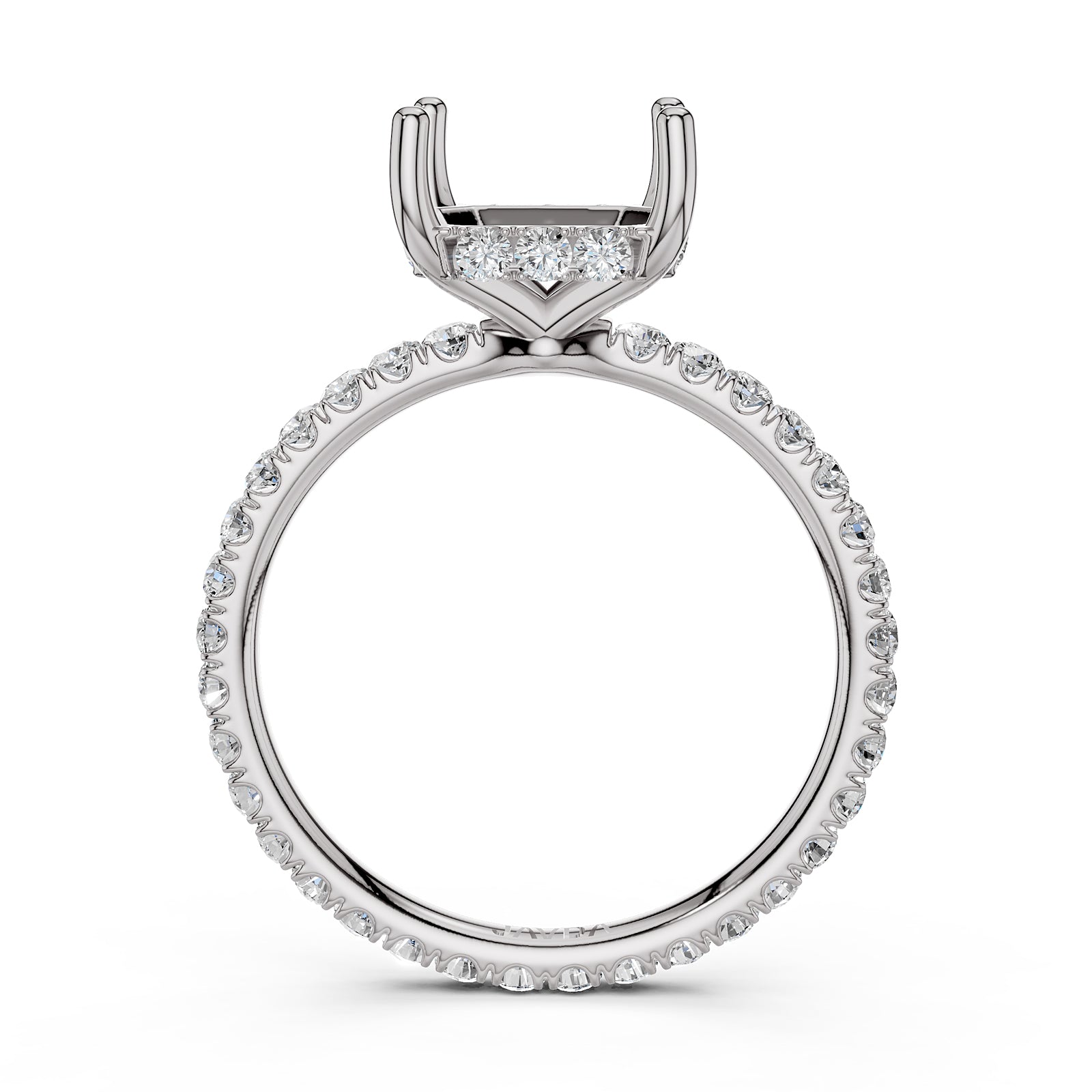 Hidden Halo French U Cut Pave Set Semi Mount Lab Grown Diamond Engagement Ring 0.60Ct.