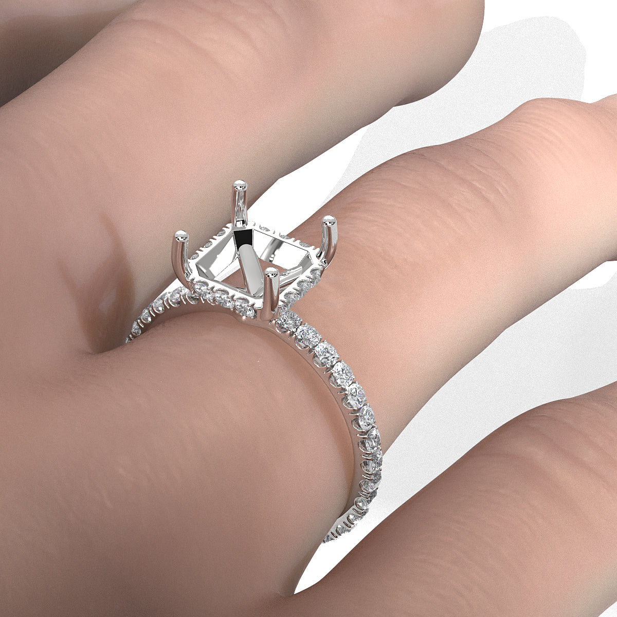 Hidden Halo French U Cut Pave Set Semi Mount Lab Grown Diamond Engagement Ring 0.60Ct.