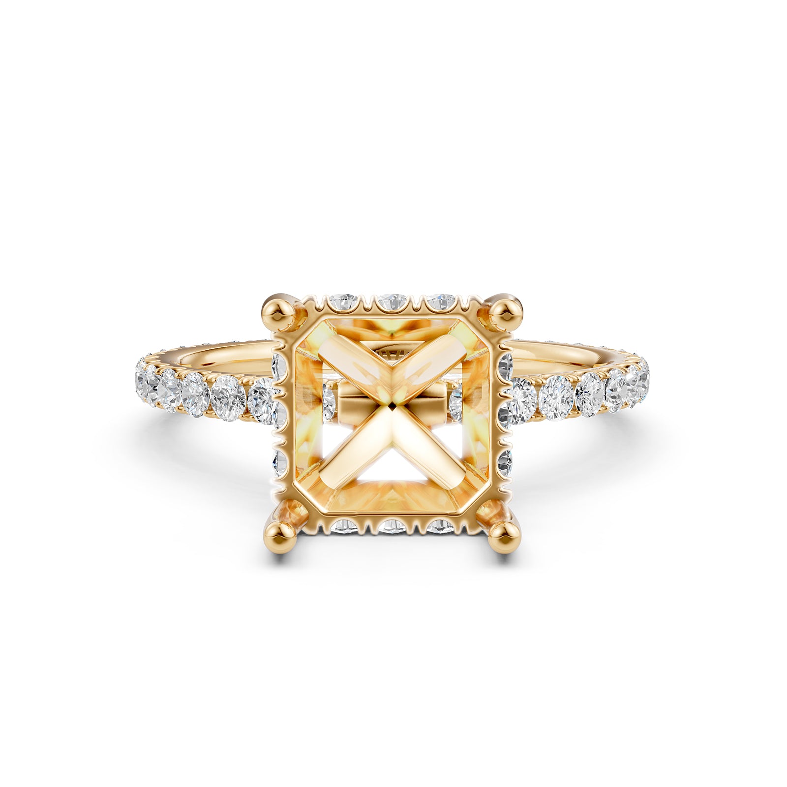 Hidden Halo French U Cut Pave Set Semi Mount Lab Grown Diamond Engagement Ring 0.60Ct.