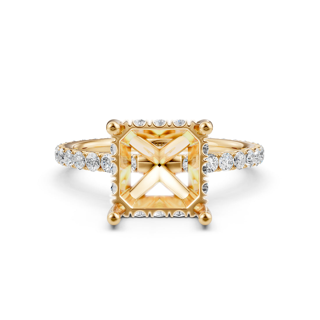 Hidden Halo French U Cut Pave Set Semi Mount Lab Grown Diamond Engagement Ring 0.60Ct.