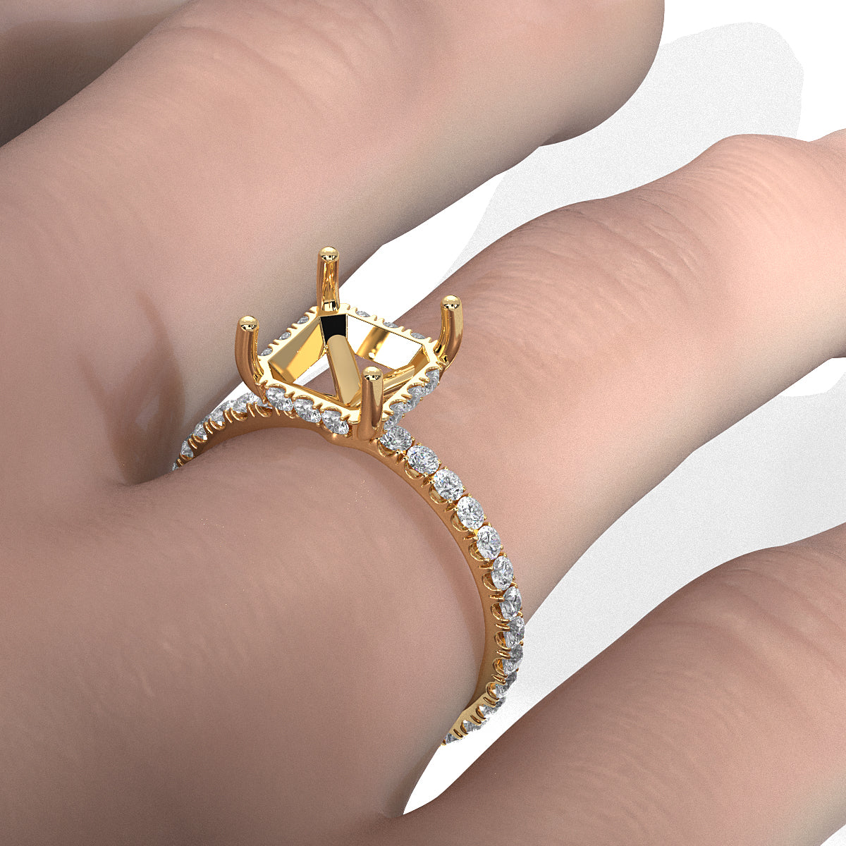 Hidden Halo French U Cut Pave Set Semi Mount Lab Grown Diamond Engagement Ring 0.60Ct.