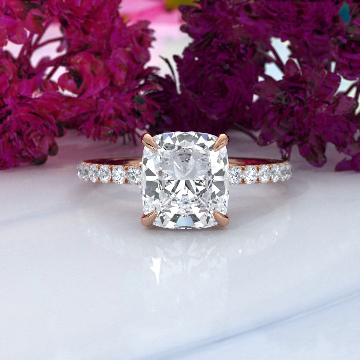Hidden Halo French U Cut Pave Set Lab Grown Diamond Engagement Ring IGI Certified 2.60 Ctw.