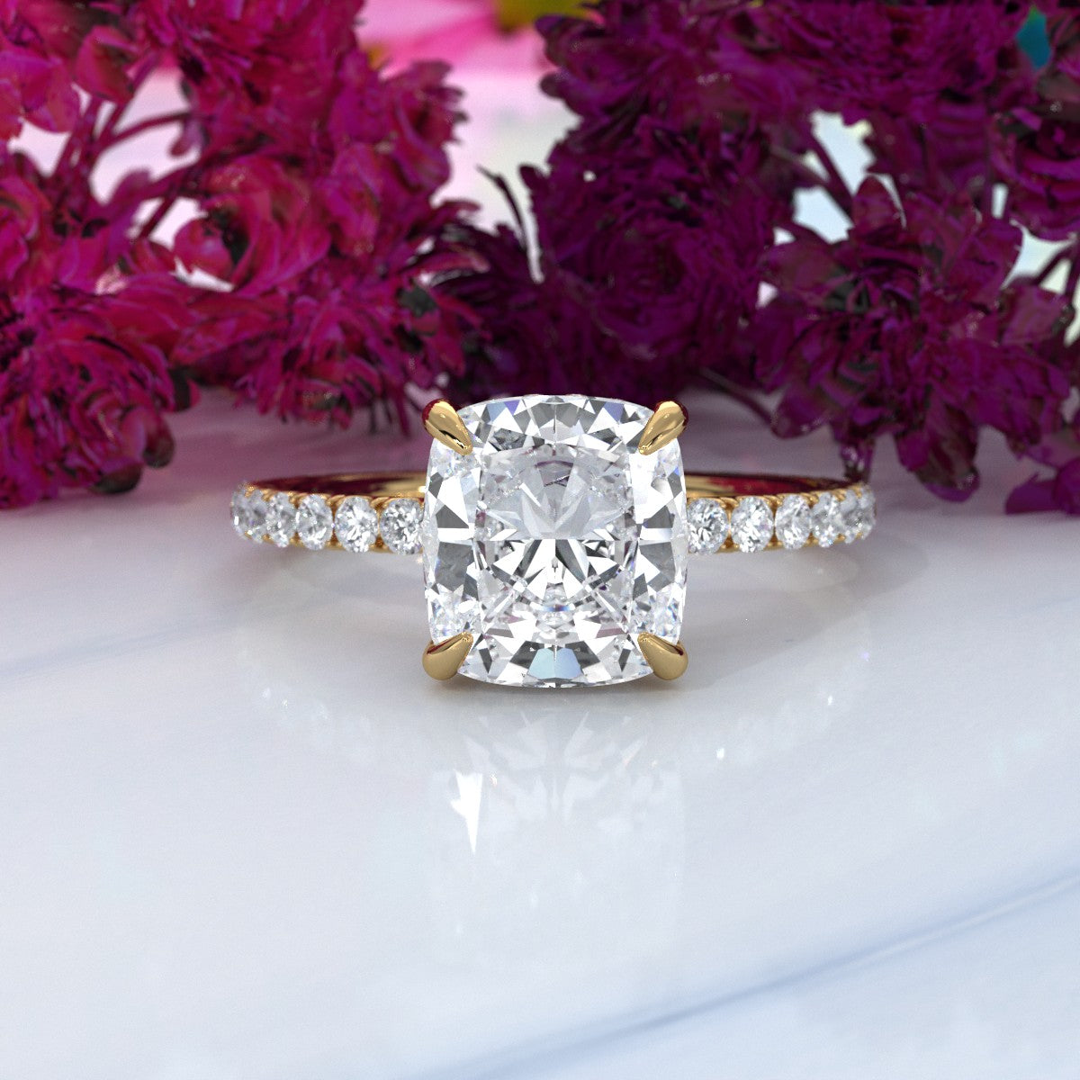 Hidden Halo French U Cut Pave Set Lab Grown Diamond Engagement Ring IGI Certified 2.60 Ctw.