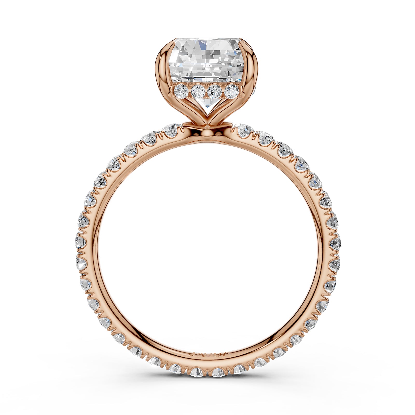 Hidden Halo French U Cut Pave Set Cushion Lab Grown Diamond Engagement Ring