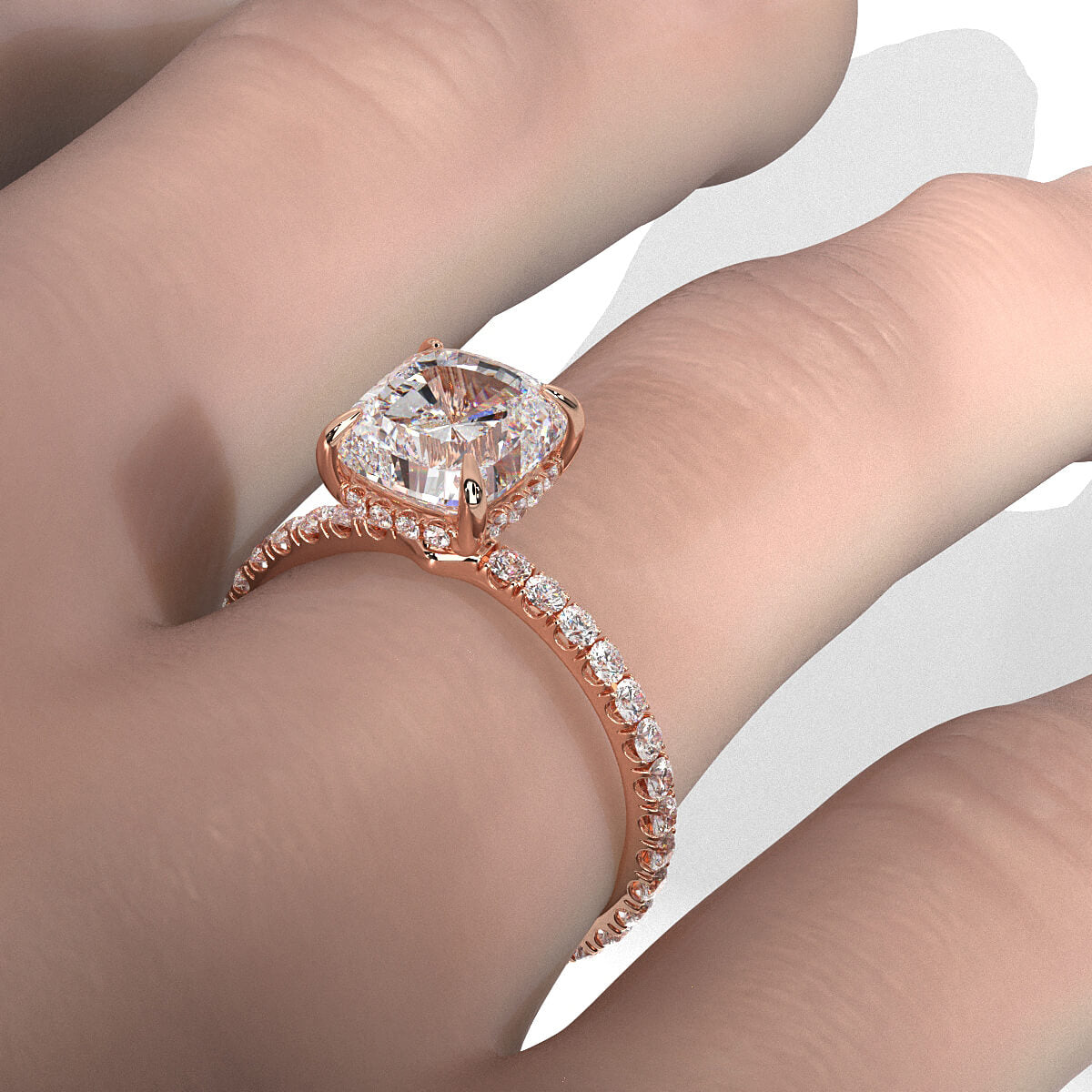 Hidden Halo French U Cut Pave Set Cushion Lab Grown Diamond Engagement Ring