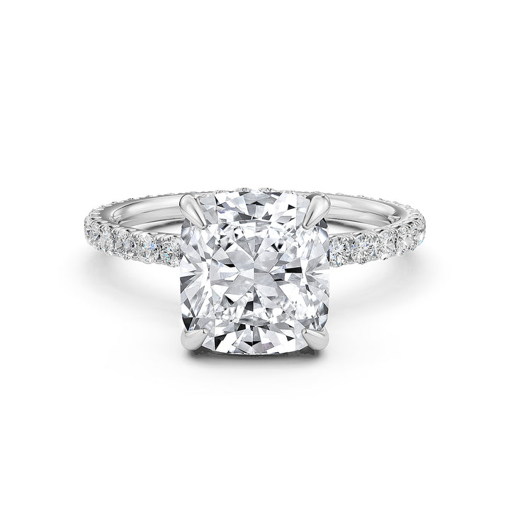 Hidden Halo French U Cut Pave Set Cushion Lab Grown Diamond Engagement Ring