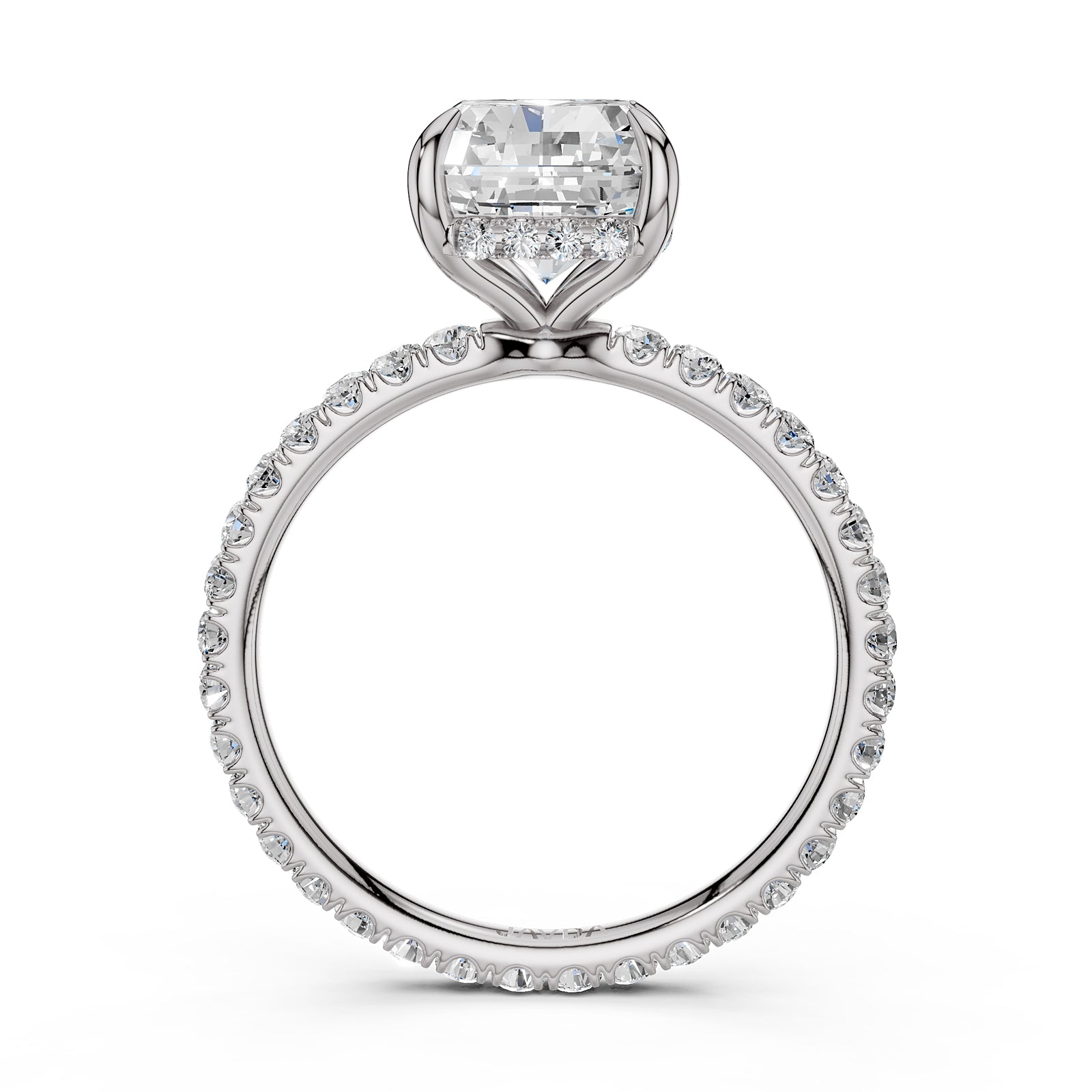 Hidden Halo French U Cut Pave Set Lab Grown Diamond Engagement Ring IGI Certified 2.60 Ctw.