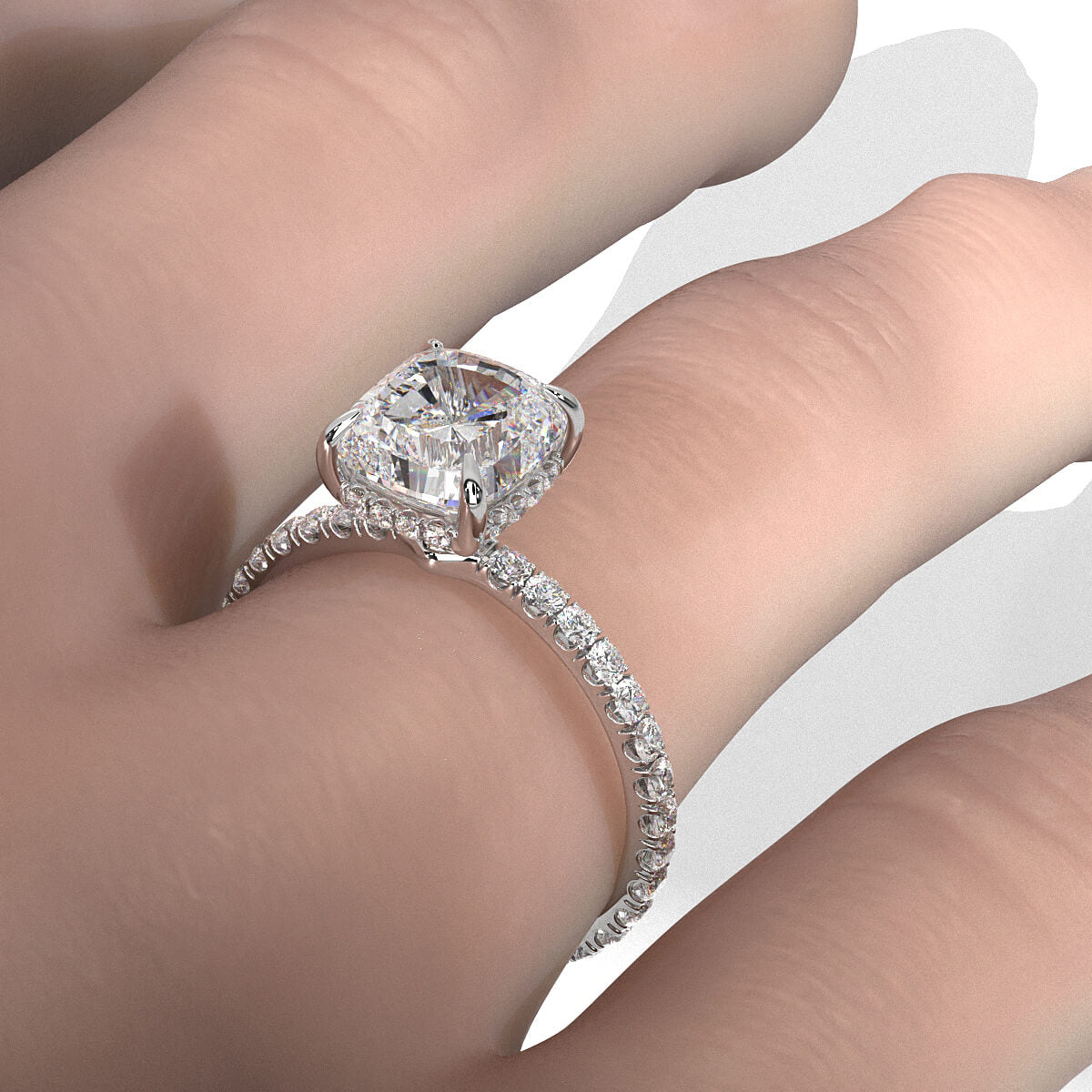 Hidden Halo French U Cut Pave Set Lab Grown Diamond Engagement Ring IGI Certified 2.60 Ctw.