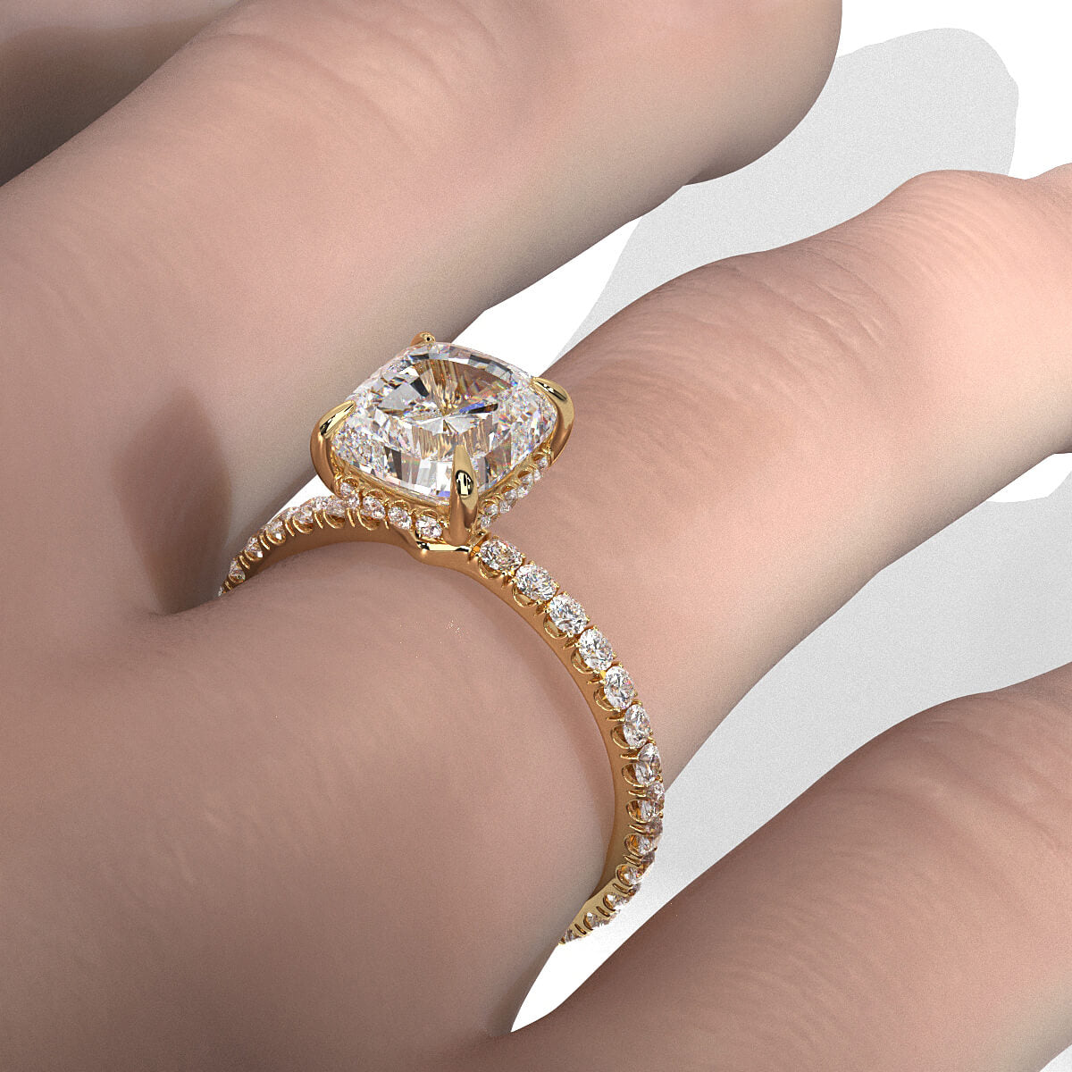 Hidden Halo French U Cut Pave Set Lab Grown Diamond Engagement Ring IGI Certified 2.60 Ctw.