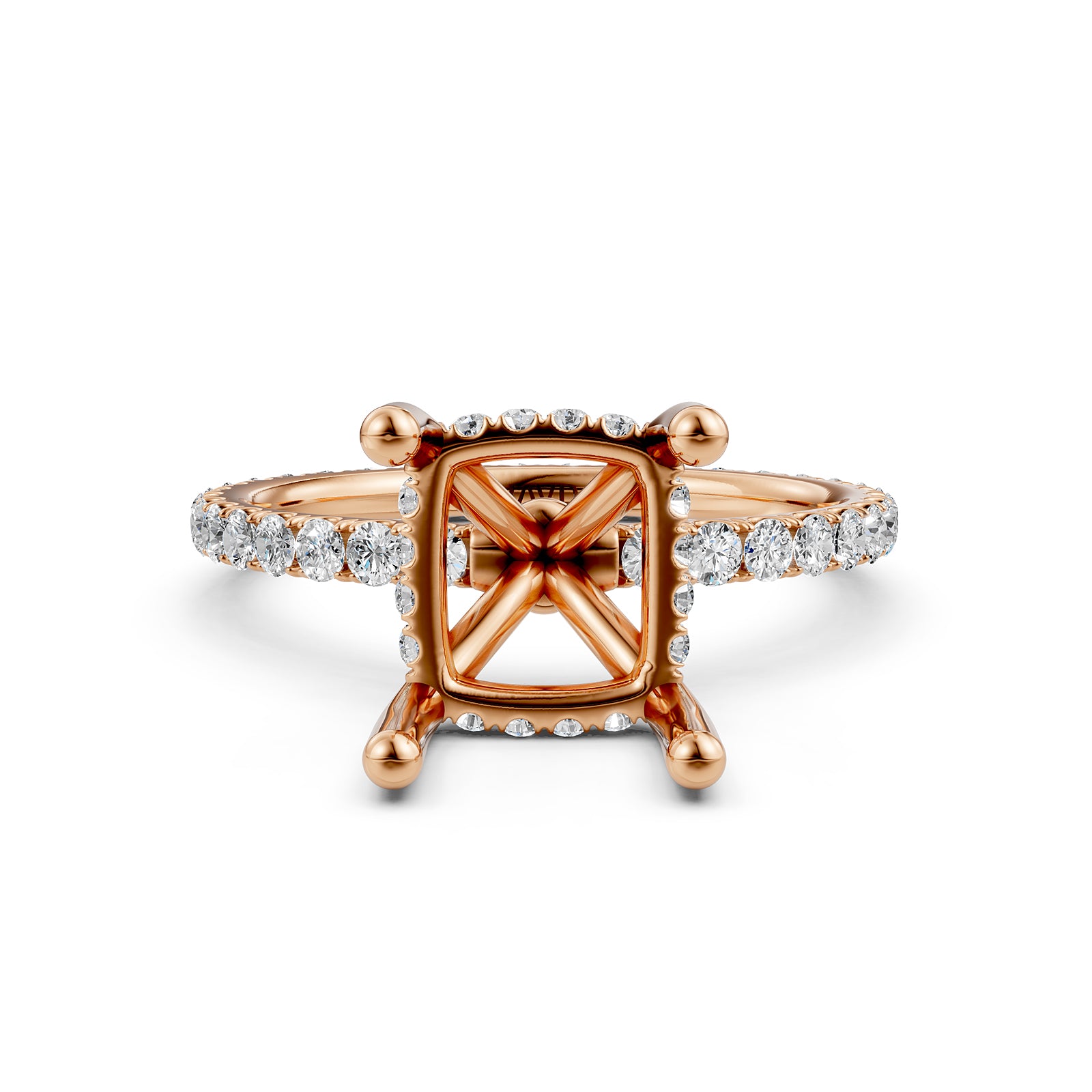 Hidden Halo French U Cut Pave Set Semi Mount Lab Grown Diamond Engagement Ring 0.60Ct.