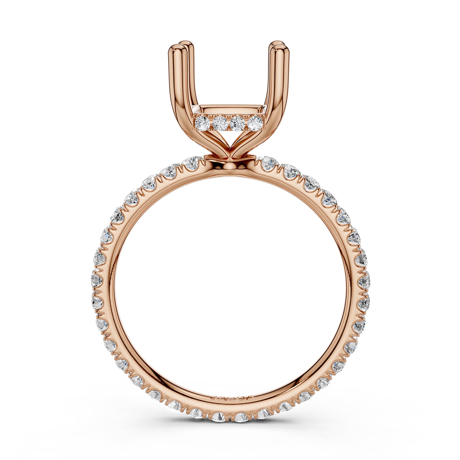 Hidden Halo French U Cut Pave Set Semi Mount Lab Grown Diamond Engagement Ring 0.60Ct.