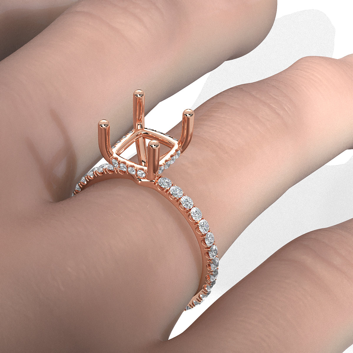 Hidden Halo French U Cut Pave Set Semi Mount Lab Grown Diamond Engagement Ring 0.60Ct.