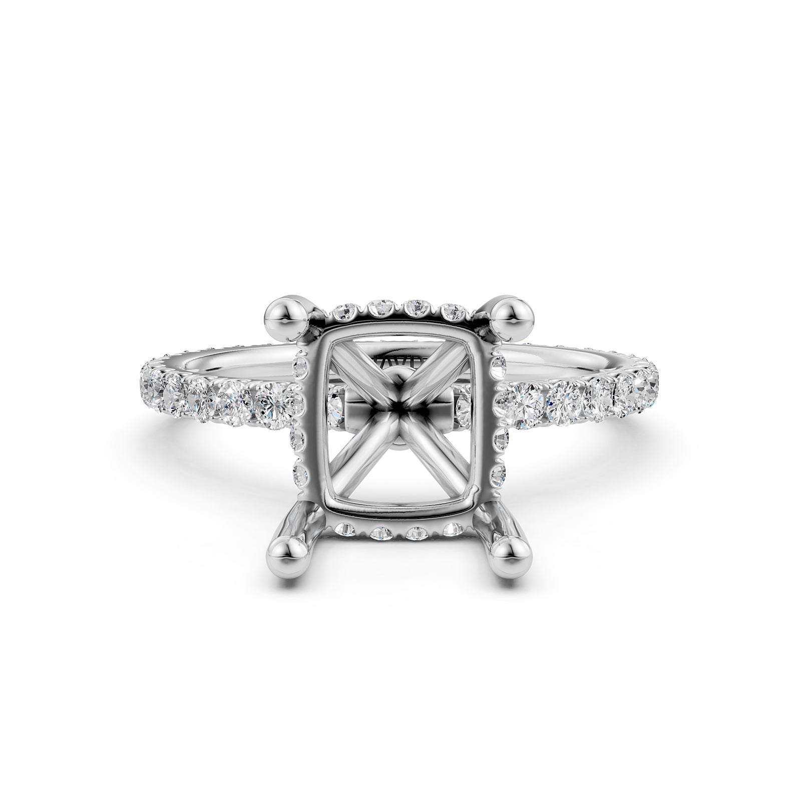 Hidden Halo French U Cut Pave Set Semi Mount Lab Grown Diamond Engagement Ring 0.60Ct.