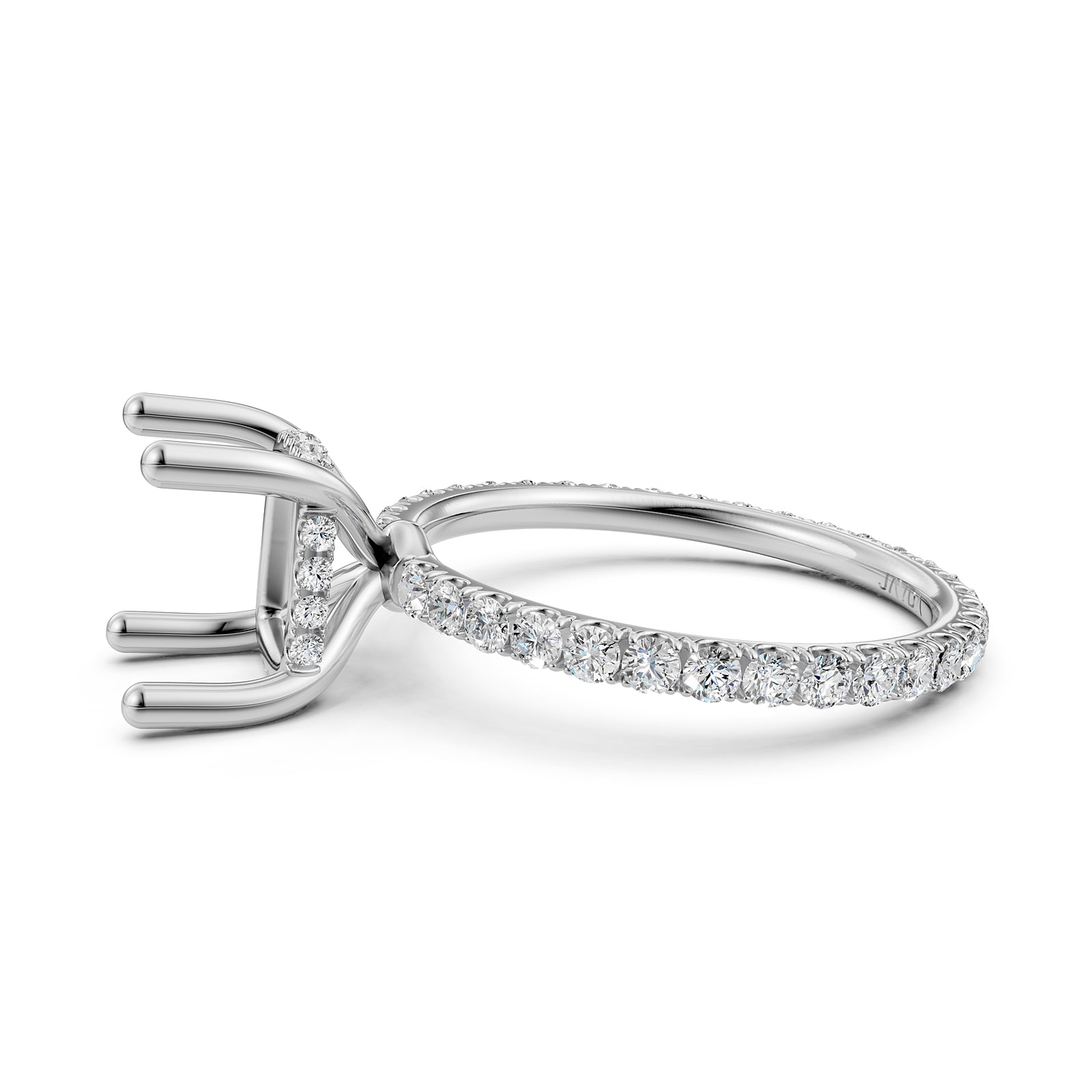 Hidden Halo French U Cut Pave Set Semi Mount Lab Grown Diamond Engagement Ring 0.60Ct.