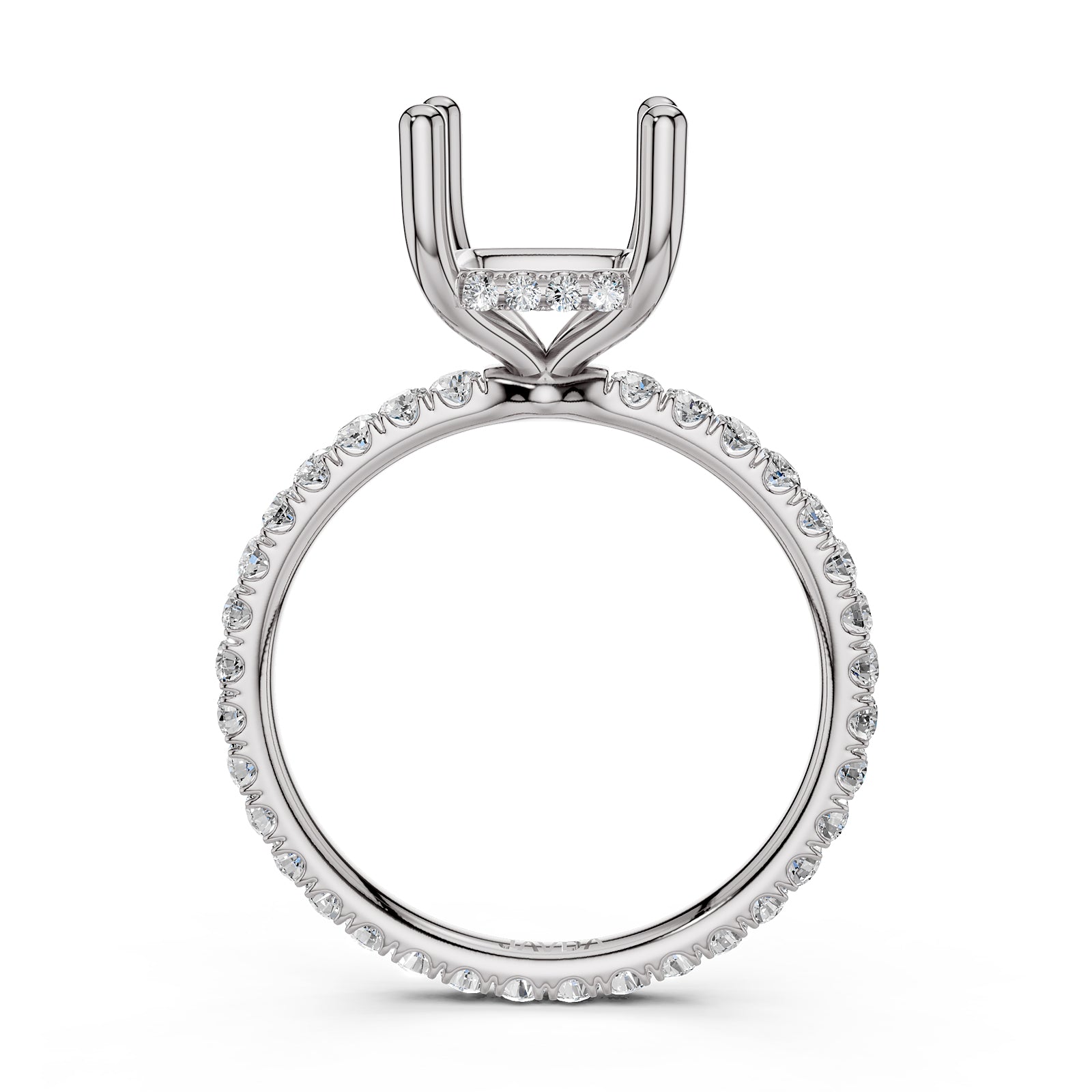 Hidden Halo French U Cut Pave Set Semi Mount Lab Grown Diamond Engagement Ring 0.60Ct.