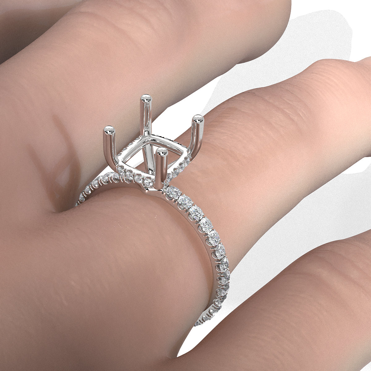 Hidden Halo French U Cut Pave Set Semi Mount Lab Grown Diamond Engagement Ring 0.60Ct.