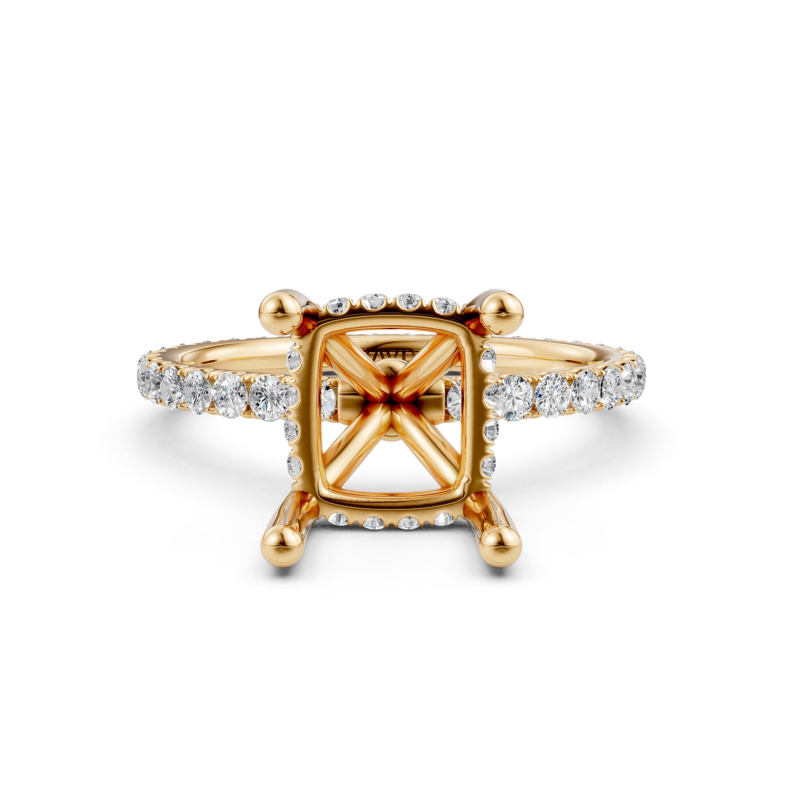 Hidden Halo French U Cut Pave Set Semi Mount Lab Grown Diamond Engagement Ring 0.60Ct.