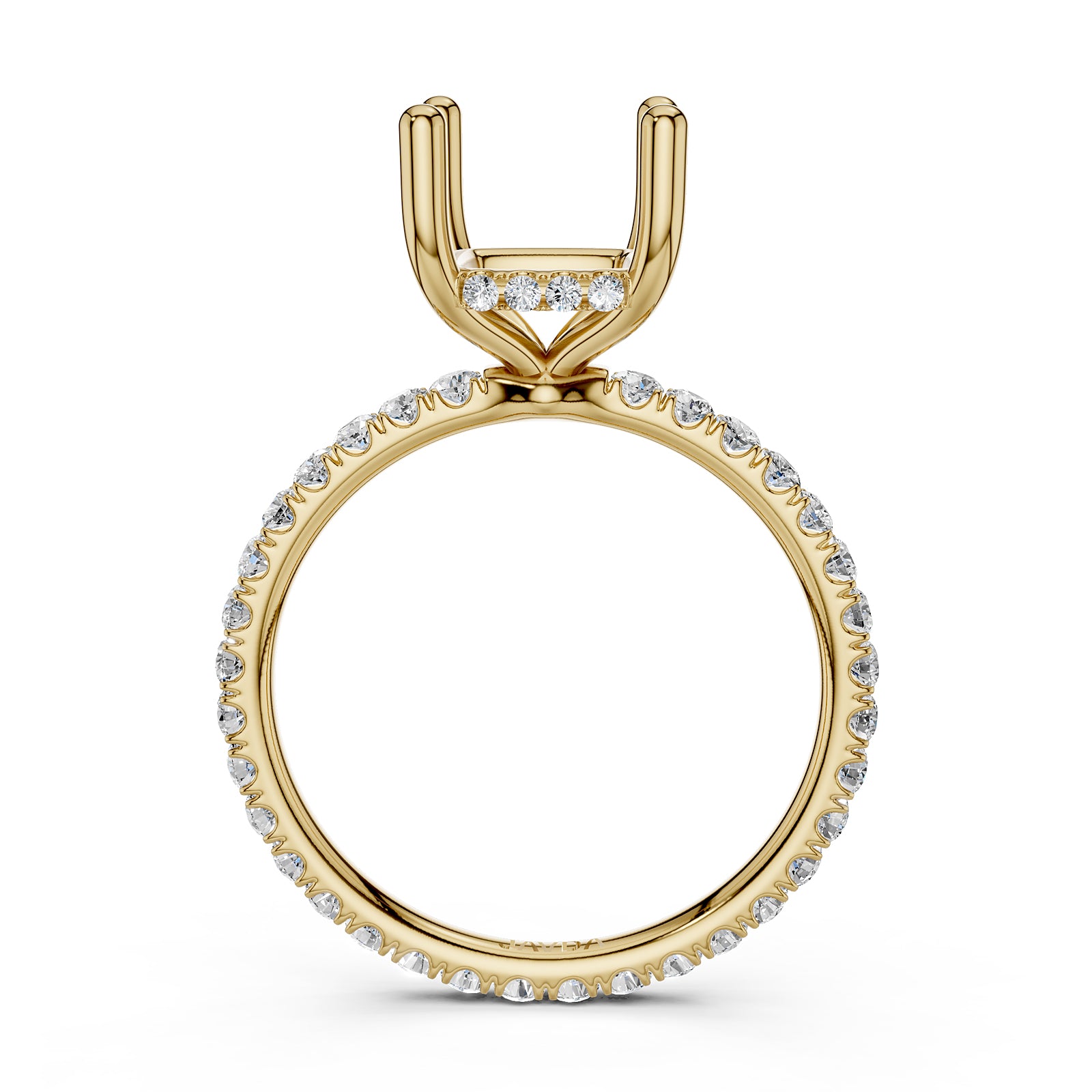 Hidden Halo French U Cut Pave Set Semi Mount Lab Grown Diamond Engagement Ring 0.60Ct.