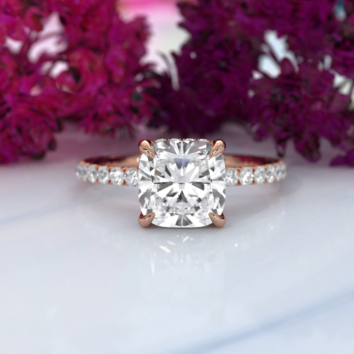 Hidden Halo French U Cut Pave Set Lab Grown Diamond Engagement Ring IGI Certified 2.60 Ctw.